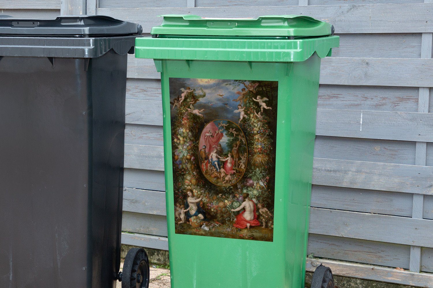 MuchoWow Wandsticker Kranz aus Früchten von Abfalbehälter Mülleimer-aufkleber, Cybele, St), den Darstellung um Mülltonne, eine Container, mit (1 Sticker, die