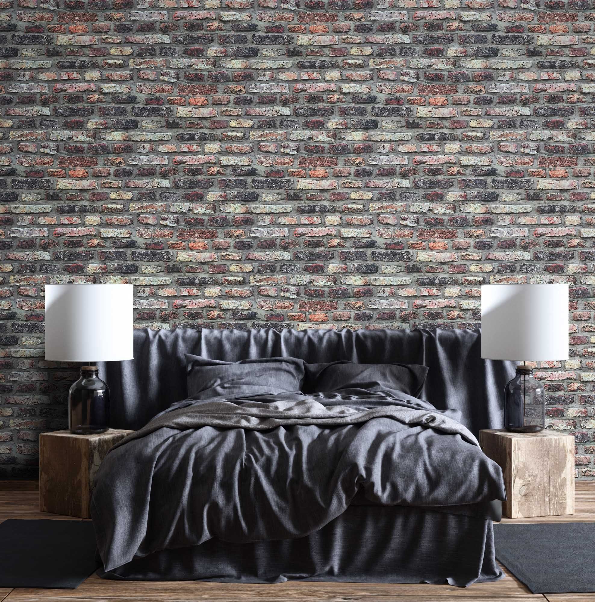 Newroom Vliestapete Muster Tapete Ziegelstein Mauer,Stein, Steintapete Anthrazit Rot Ziegelstein Backstein Mauerwerk Klinker Tapete Steinoptik Wohnzimmer Schlaf – Bild 3 von 3