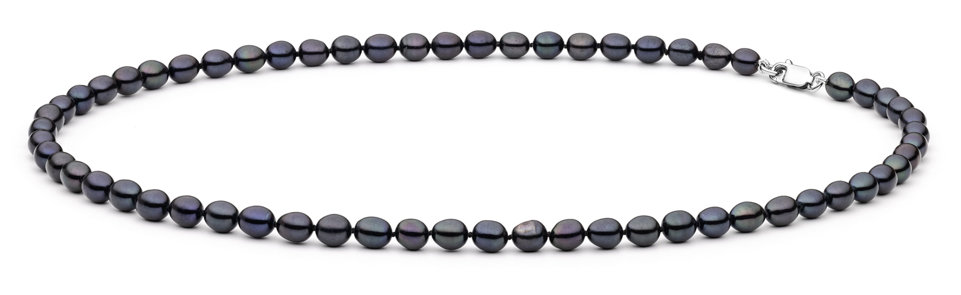 Gaura Pearls Perlenkette, klassisch, schwarz, reis, 45 cm, echte Süßwasserzuchtperlen, 925er rhodiniertes Silber