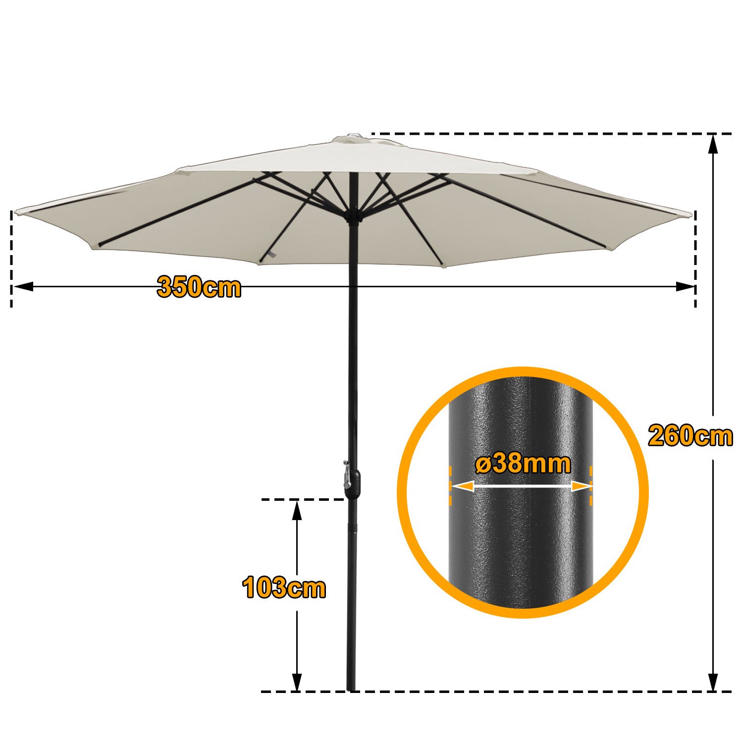 Clanmacy Sonnenschirm Sonnenschirm Rund,Kurbel,Knickbar,Eisen,350cm,Beige günstig online kaufen