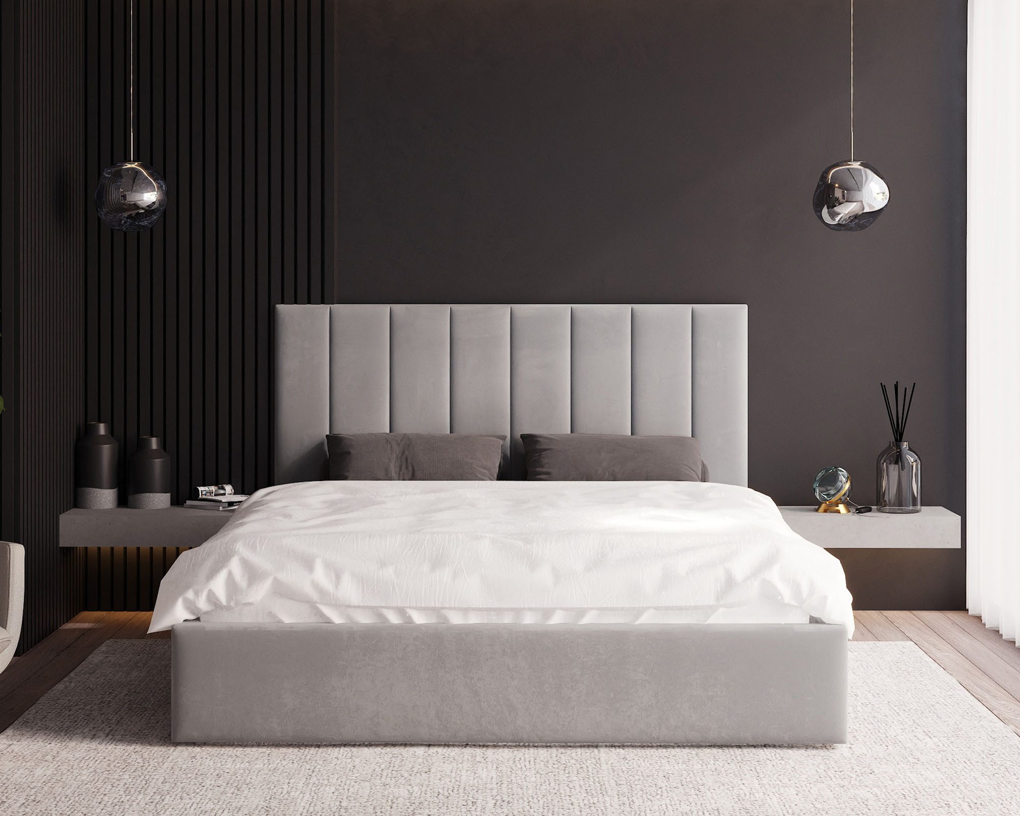 thematys Polsterbett 120x200–180x200 cm – Samt Velours Bett mit Bettkasten & Lattenrost (Optional mit 23 cm Taschenfederkern-Matratze H2, hydraulisches Stauraumbett)