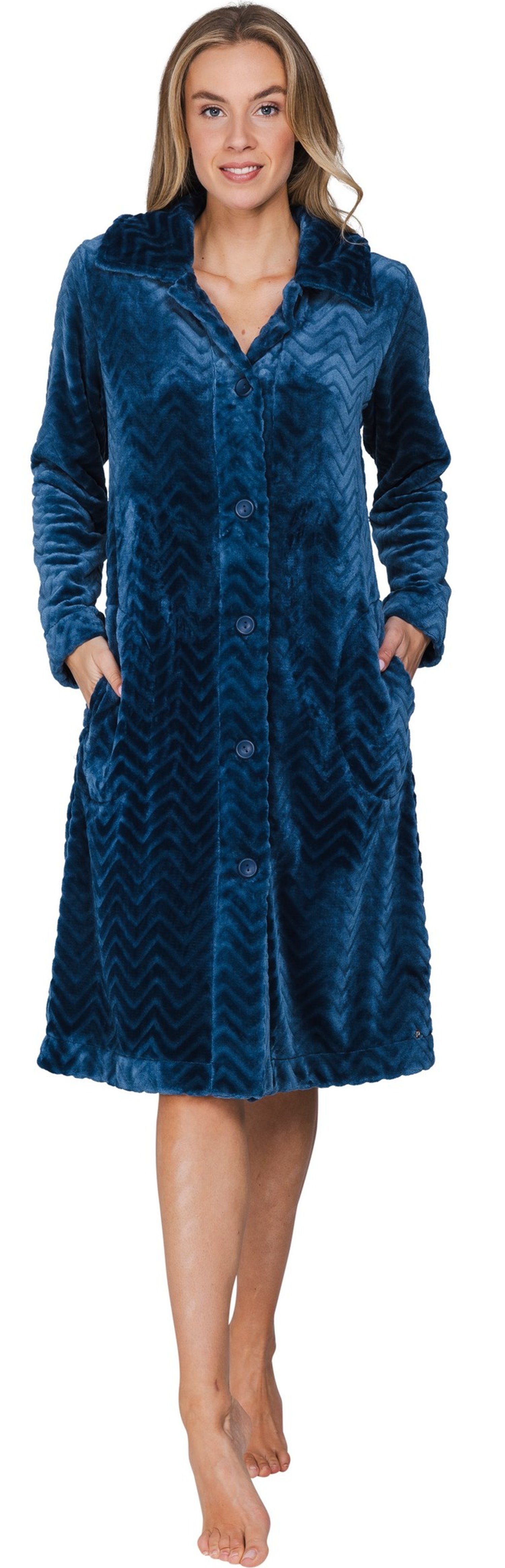 Pastunette Bademantel Damen Fleece Morgenmantel geknöpft, Polyester, Knöpfe, Modisches Design