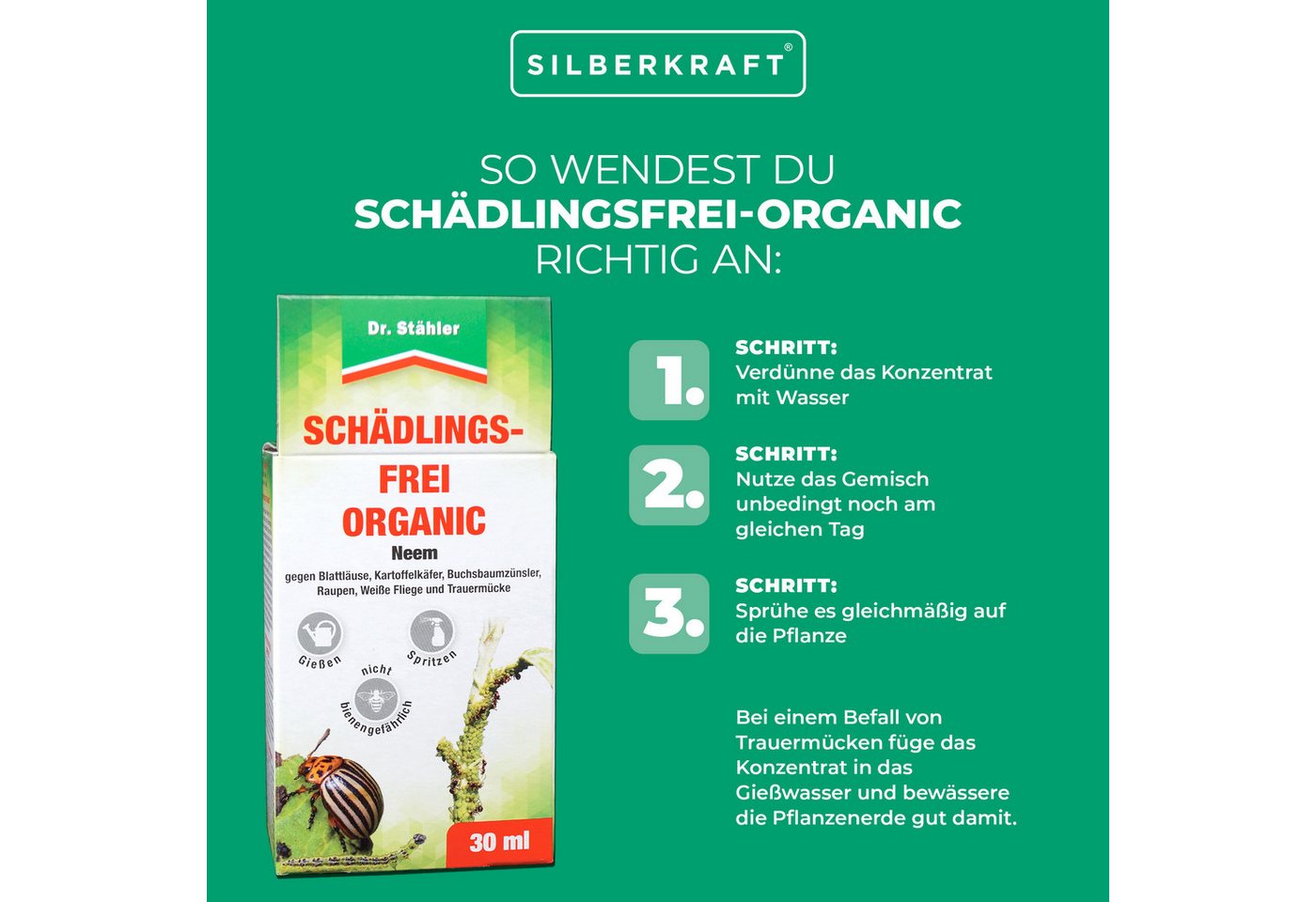 Thumbnail - Silberkraft Pflanzenstärkungsmittel Schädlingsfrei-Organic mit Neem-Baum-Extrakt: Schutz vor Schädlingen, Schädlingsmitt...