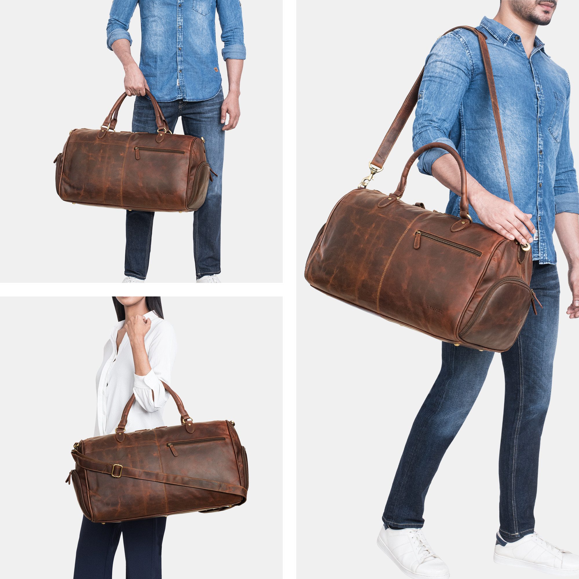 STILORD Weekender "Jermaine" Vintage Leder Reisetasche Weekender mit Schuhfach Groß
