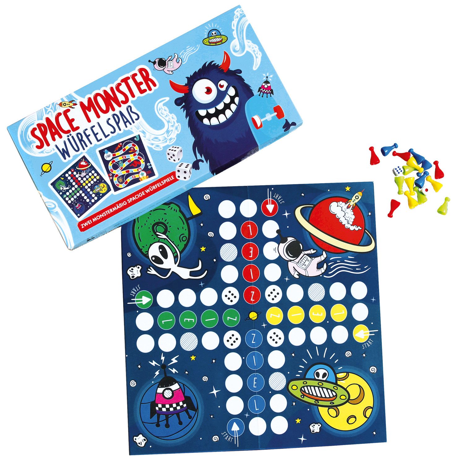 Spiel Space Monster 2in1 Gesellschaftsspiel mit Spielfiguren und Würfel