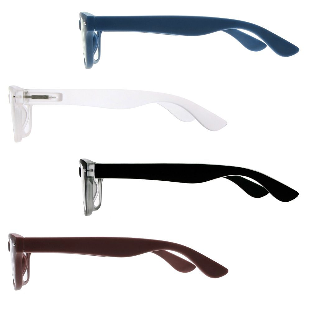 UrbanSky Lesebrille "AL", 4er-Set - Trapezform, Kunststoff, Federscharniere, inkl. Etui