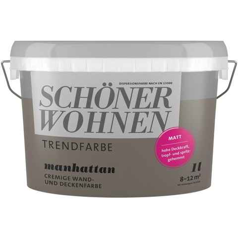 SCHÖNER WOHNEN FARBE Wand- und Deckenfarbe TRENDFARBE, 1 Liter, Manhattan, hochdeckende Wandfarbe - für Allergiker geeignet