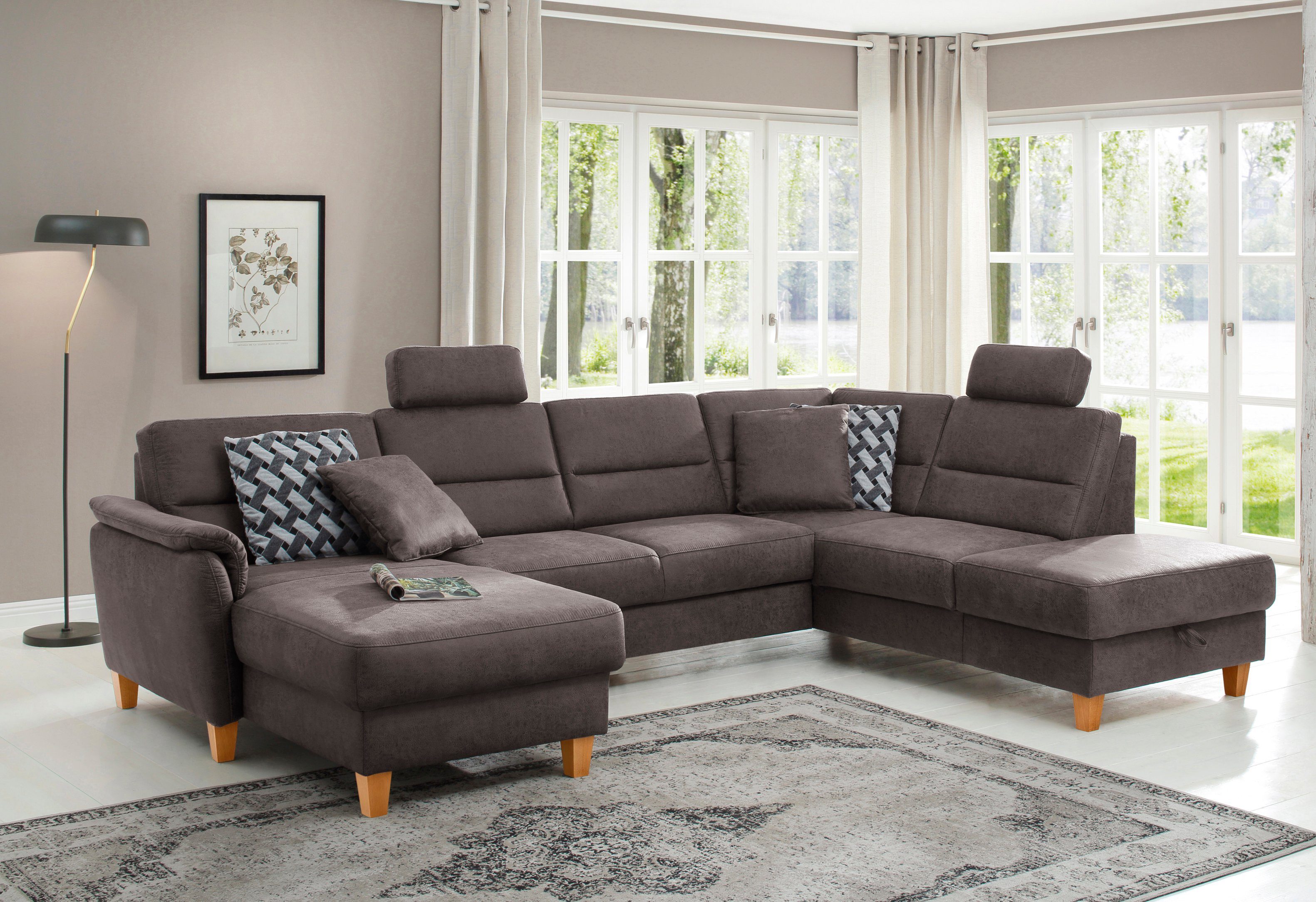 Home affaire Wohnlandschaft "Palmera U-Form, B: 308 cm" optional Bettfunkti günstig online kaufen