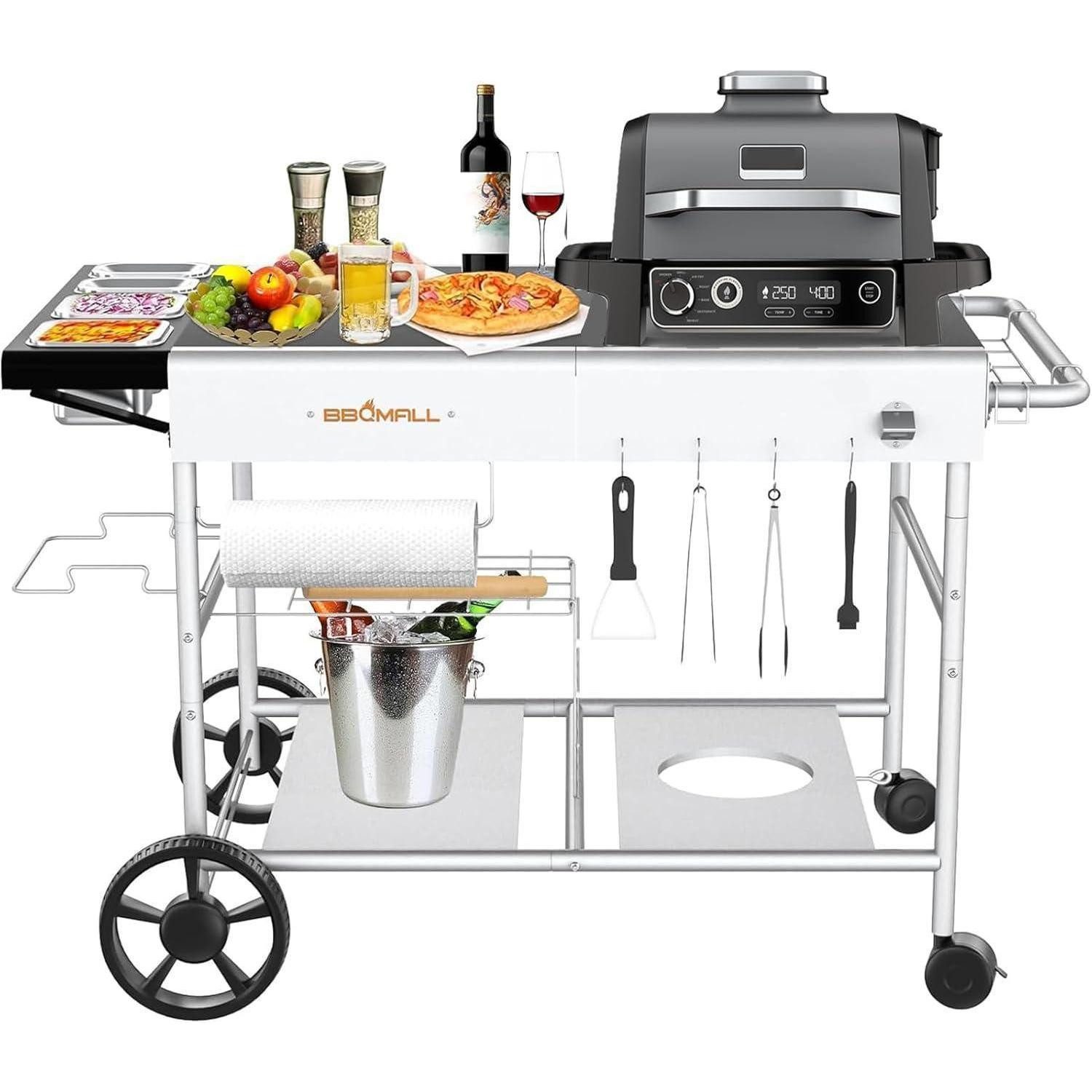 LuxusKollektion Servierwagen Grillwagen 128x64x78 cm mit großer Arbeitsfläche und Rädern
