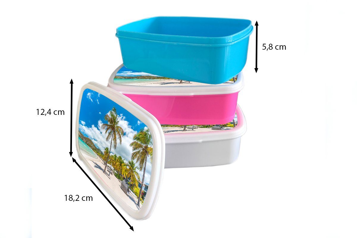 Brotdose, - Erwachsene, Palmen, Kunststoff, für Jungs Brotbox und Mädchen und für Lunchbox Liegestuhl Kinder MuchoWow weiß Strand (2-tlg), -