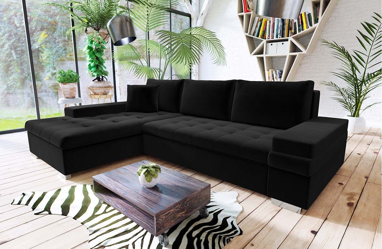 MIRJAN24 Ecksofa Bangkok Mini, Verchromte Füße, Kissen-Set mit Reisverschluss