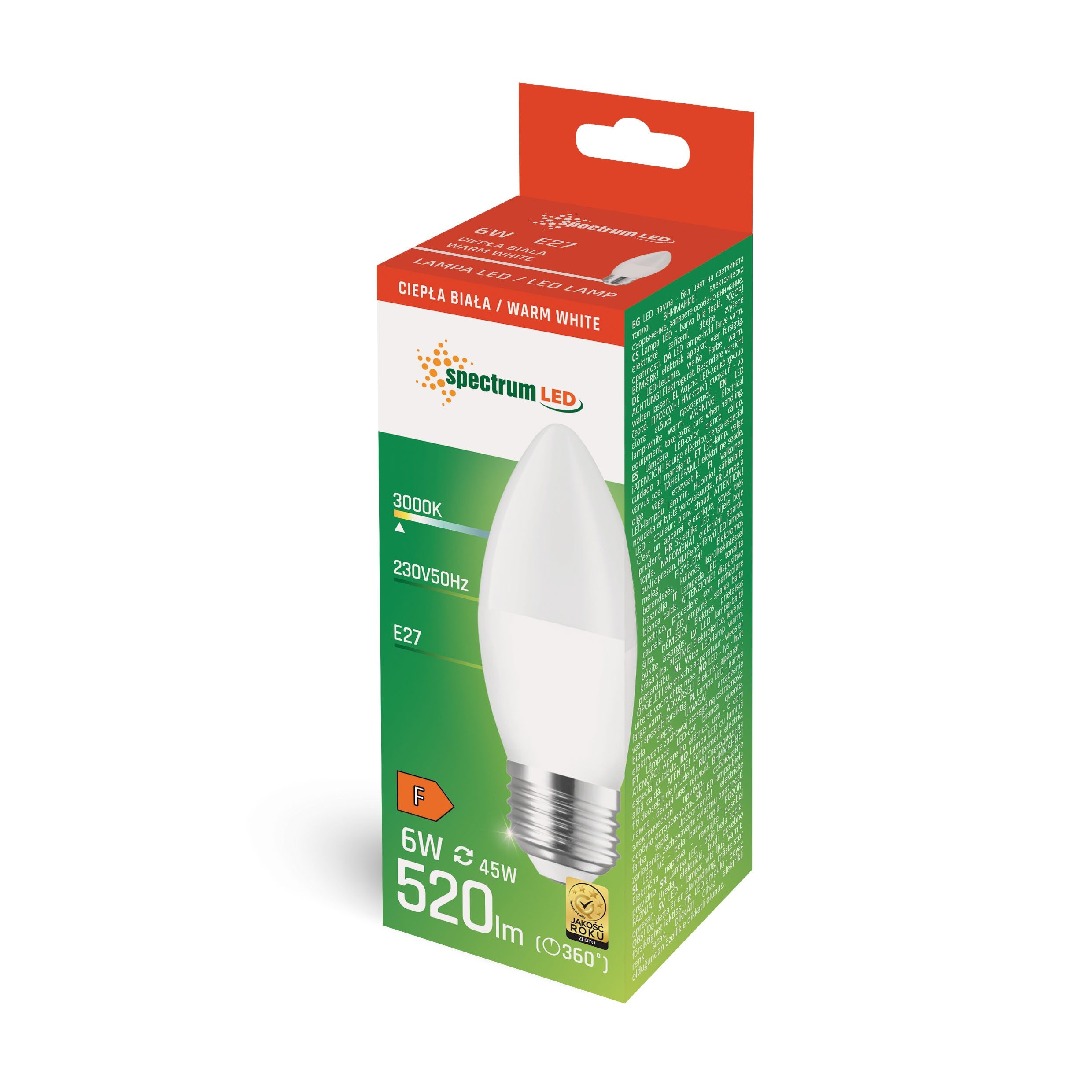 Spectrum LED-Leuchtmittel LED E27 C37 Kerzenform 6W = 45W 230V 520lm 160° W günstig online kaufen