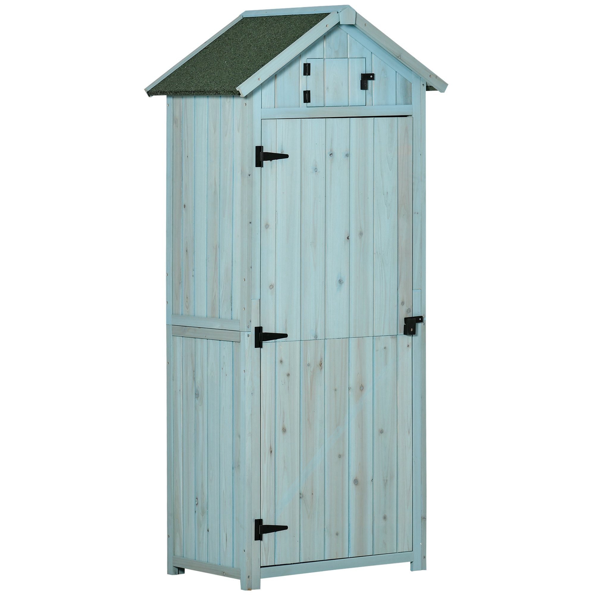 Outsunny Gerätehaus Geräteschrank, Schuppen mit Fachböden, Asphaltdach, Fenster, BxT: 179x54.2 cm, (Geräteschuppen, 1 St., Gartenschrank), für Garten, Hellblau+Grün