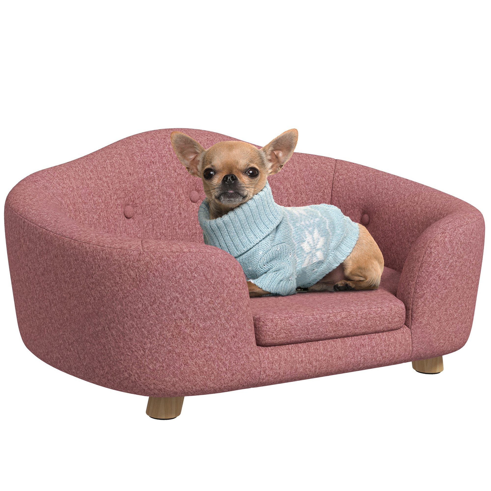PawHut Tierbett Hundebett Hundesofa mit Kissen, Plüsch, Rosa 70 x 47 x 30 cm