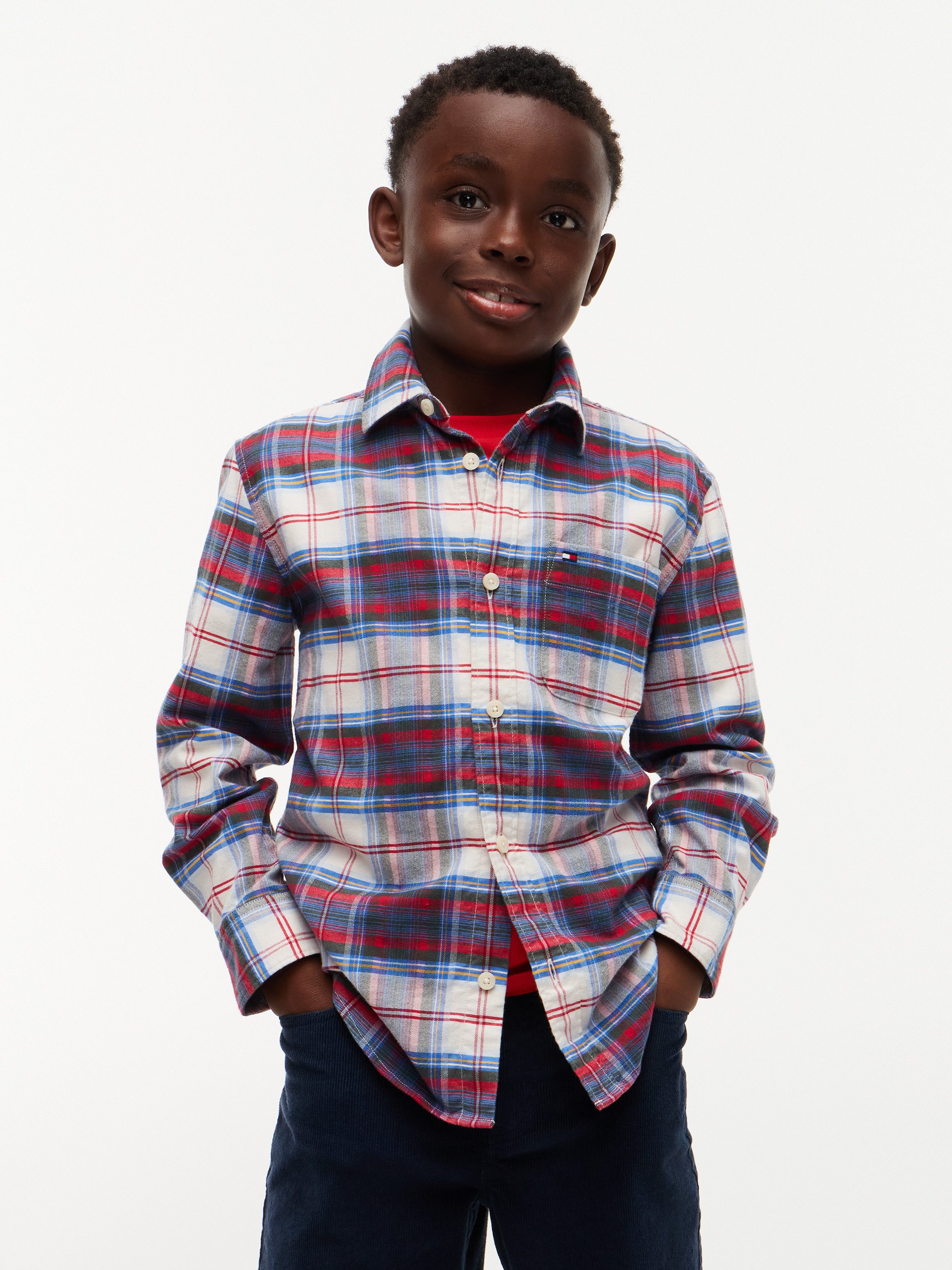 Tommy Hilfiger Langarmhemd Karo-Design, Regular Fit, Kinder bis 16 Jahre