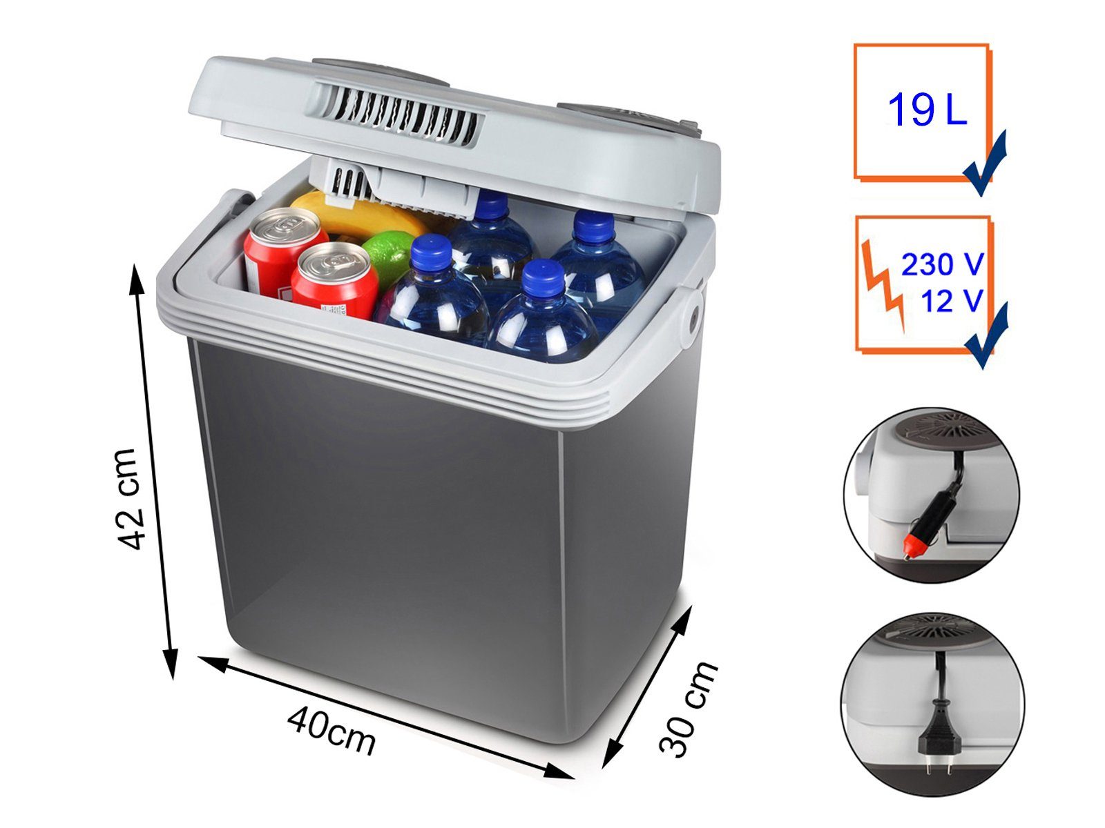BigDean Kühlbox 24L / 10L / als Set - Thermobox aus Kunststoff - mit/ohne  Kühlakkus - Outdoor Kühltasche für Auto, Camping & Schwimmbad