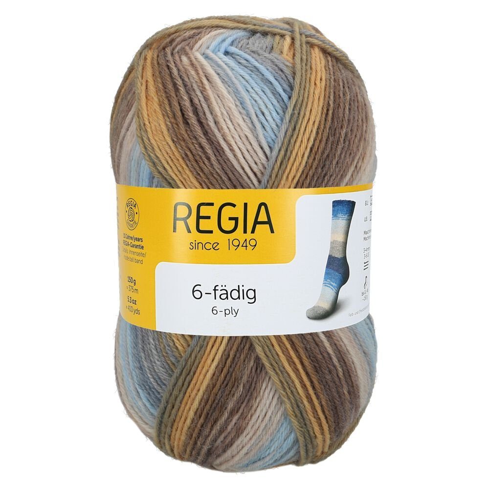 Regia Sockenwolle 6-fädig / 6-fach Color zum Stricken und Häkeln 150g Häkelwolle, 375,00 m (Sockengarn 6fach / 6fädig, Strumpfwolle 6 fach / 6 fädig), trocknergeeignet