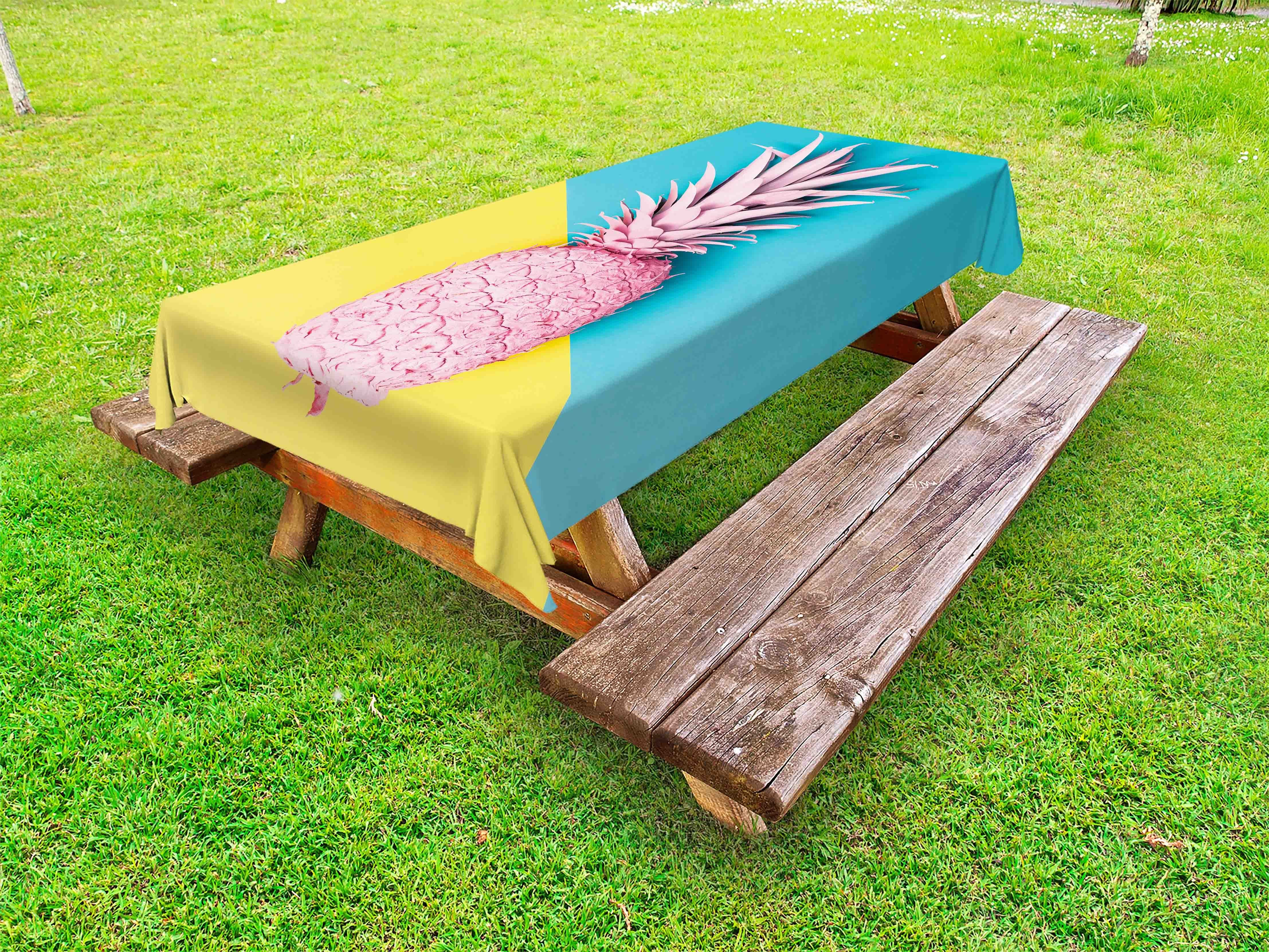Picknick-Tischdecke, waschbare Zurück Bicolor Abakuhaus Tischdecke auf dekorative Ananas Bunt