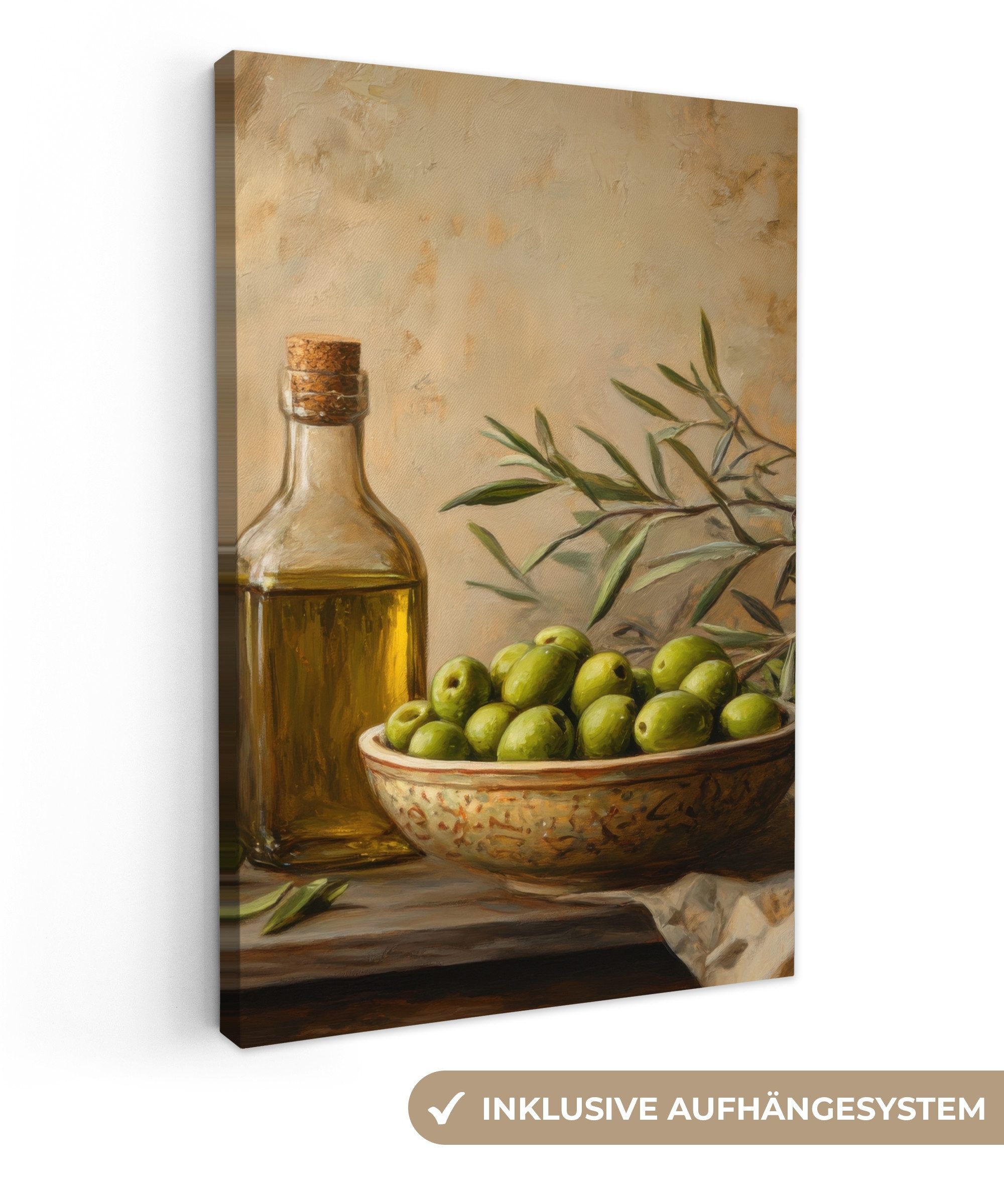 OneMillionCanvasses® Leinwandbild Oliven - Stilleben - Vintage, Fotodruck (1 St), Leinwand Canvas Wandbild, Wanddekoration 20x30 cm