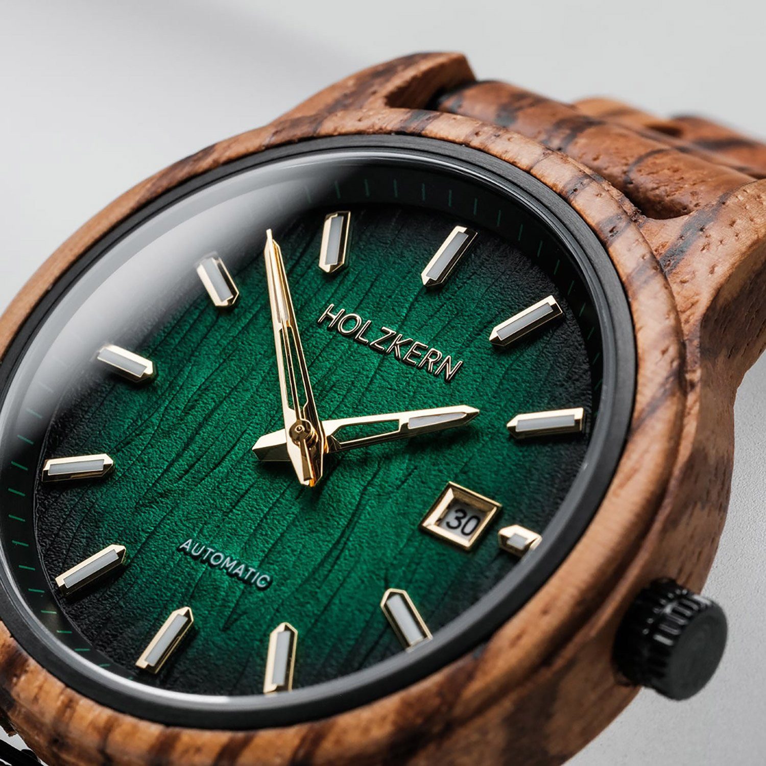 Holzkern Automatikuhr 9010631022273, für Herren Automatik Nightbird Zebrano/Grün
