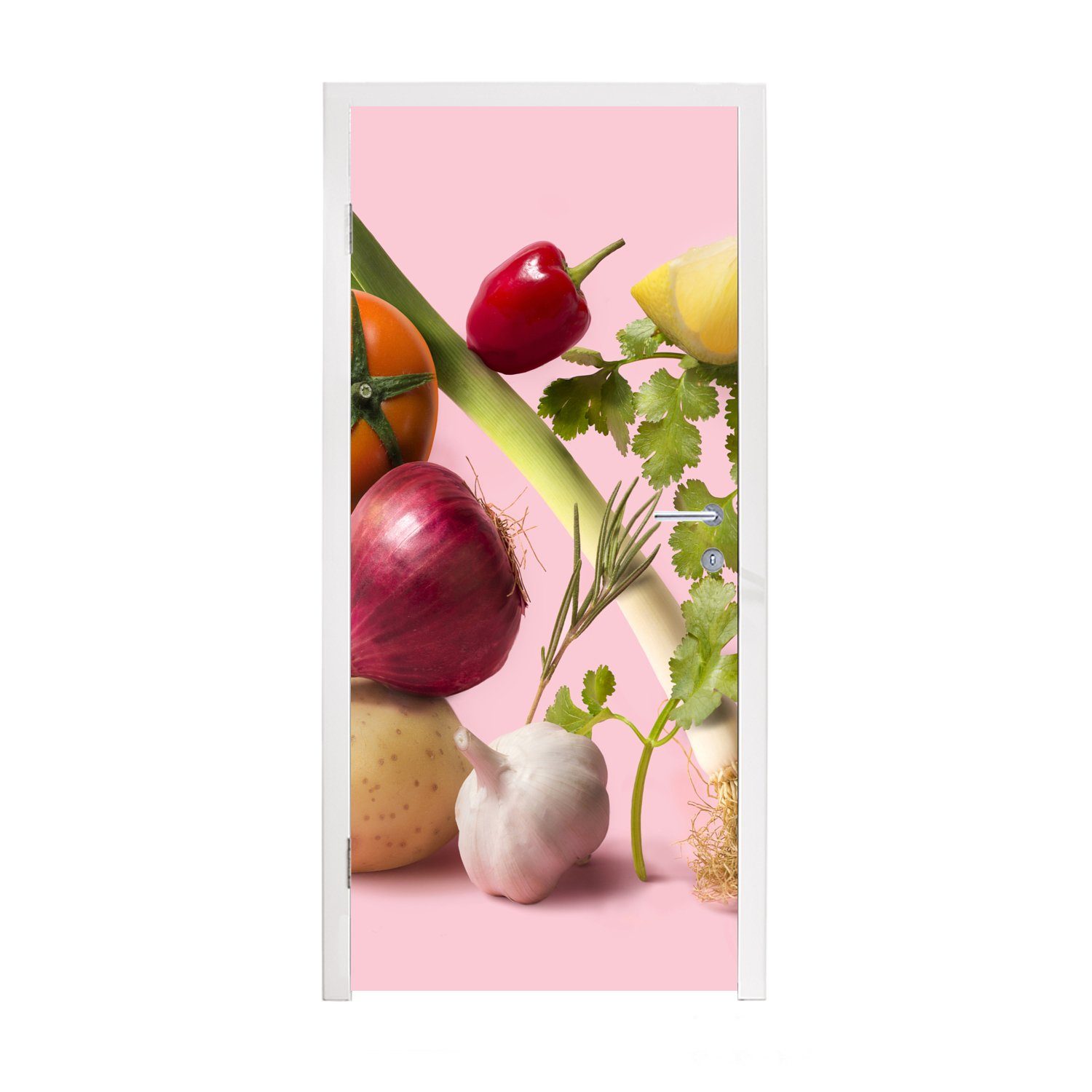 75x205 Gemüse Matt, für bedruckt, - Rosa, MuchoWow Tür, Lebensmittel (1 Türtapete Fototapete Türaufkleber, St), - cm