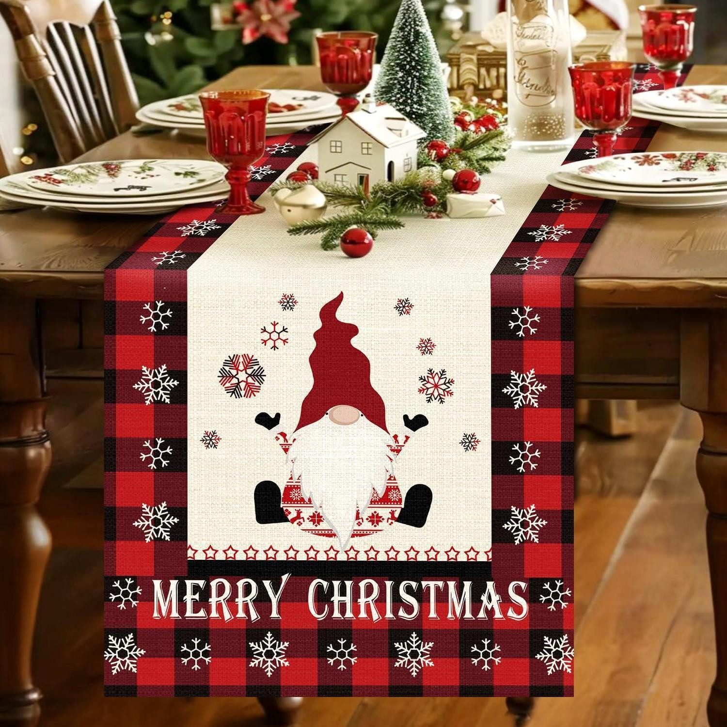 LuxusKollektion Tischläufer Tischläufer Weihnachten Wichtel 183x33cm Rot (1-tlg)