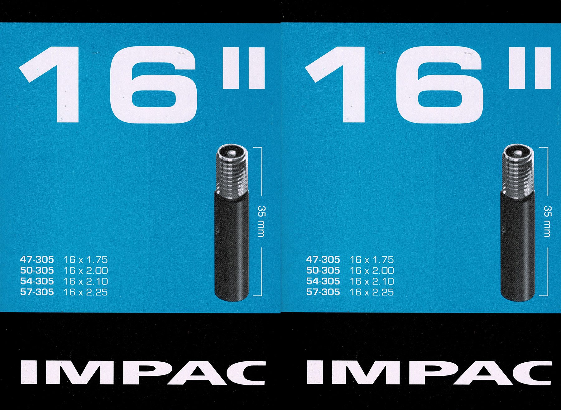 Impac Fahrradschlauch 2x Impac 16 Zoll AV Schlauch Auto Schrader Ventil 47 - 57 305, 1,95, 2,00, 2,10, 2,25, 1,90, (2-St)