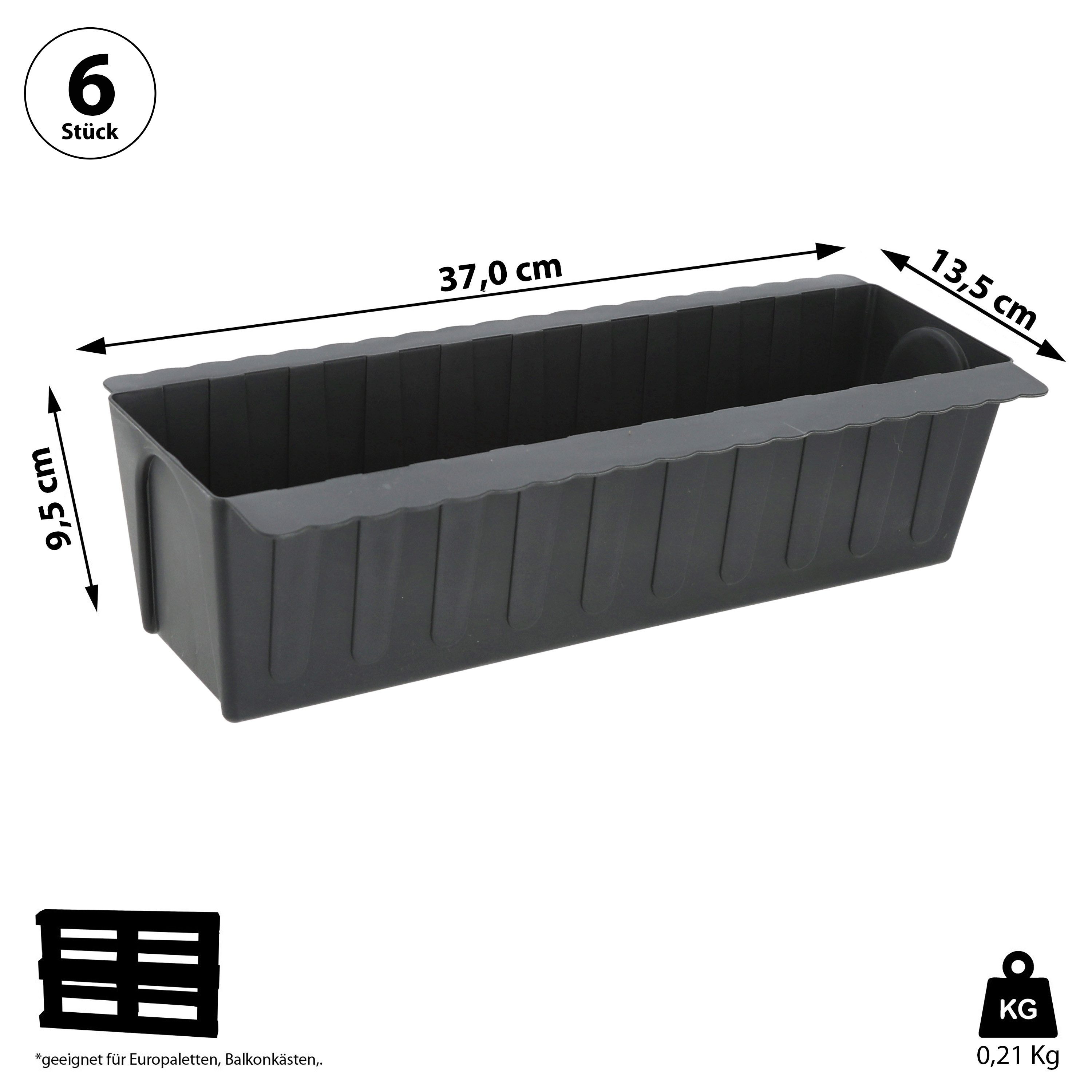 CEPEWA Pflanzeinsatz Pflanzkasten gewellt 6er Set Europalette Kunststoff 37x9,5x13,5cm (6 St)