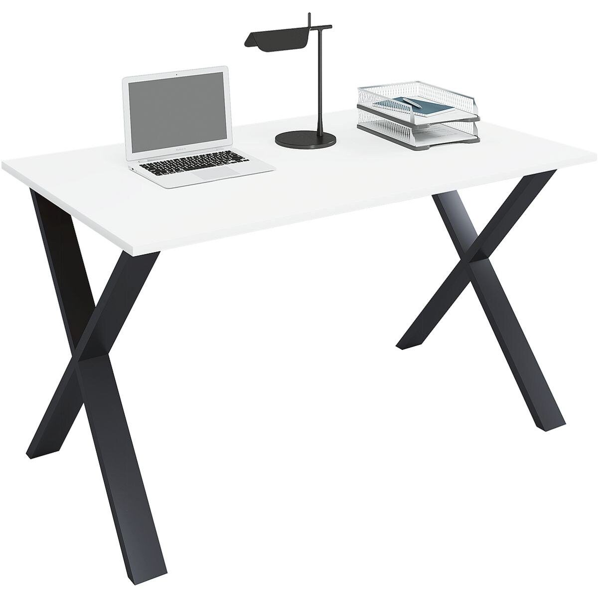 VCM Schreibtisch Lona, rechteckig, Tiefe 80 cm, X-Fuß schwarz weiß/schwarz