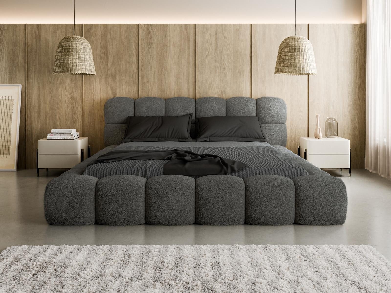 Compleo Polsterbett BIZU BUBBLE bouclé, Designerbett 140/160/180x200, MADE IN EU, Weiche Formen, hochwertige Materialien für Komfort wie auf Wolke