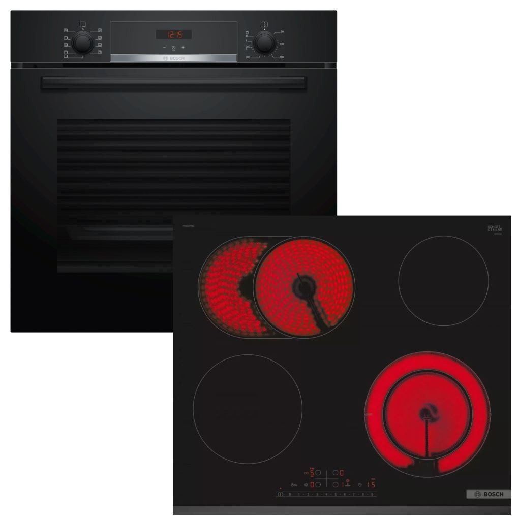 BOSCH Backofen-Set EcoCleanDirect Auszug + Glaskeramikkochfeld PowerBoost autark 60 cm