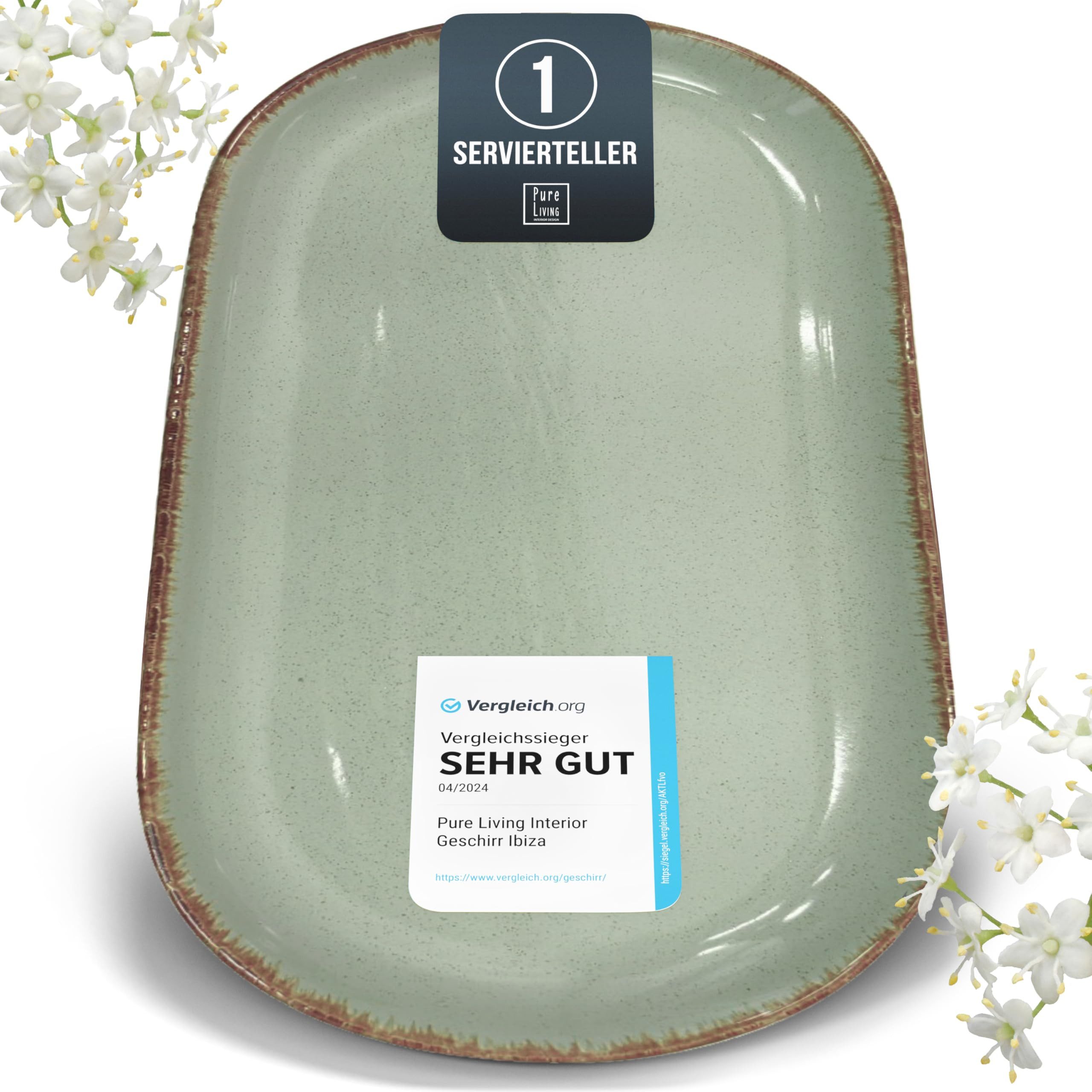 PURE LIVING INTERIOR DESIGN Geschirr-Set Steingut Servier Teller Groß Ibiza TESTSIEGER, Traumhafte Mediterrane (1-tlg), 1 Personen, Steingut, Ovale Form – perfekt zum Anrichten, Elegantes Servierdesign, Reaktive…