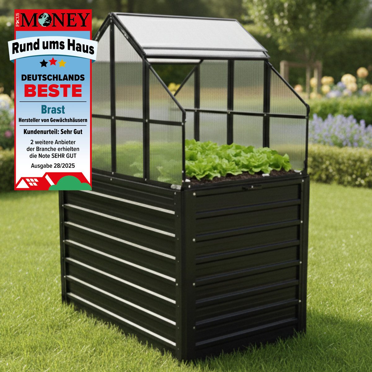 BRAST Hochbeet 2in1 mit Alu Gewächshaus-Aufsatz, 2 Größen zur Auswahl (120x80x167cm, Integriertes Drainage-System, 4mm Hohlkammerplatten, 2 Pflanzwannen), Pflanzbeet für Balkon Terrasse & Garten
