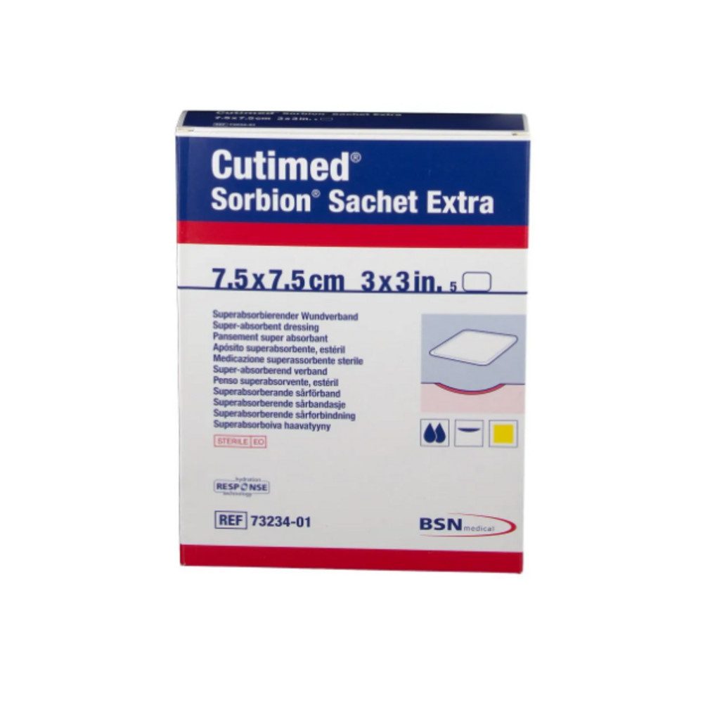 BSN medical GmbH Wundpflaster CUTIMED Sorbion Sachet Extra Wundaufl.7,5x7,5 cm (Spar Set, 5 St., Schutz vor Wundinfektionen, Schmerzarmer Verbandwechsel), Ideal für empfindliche Haut