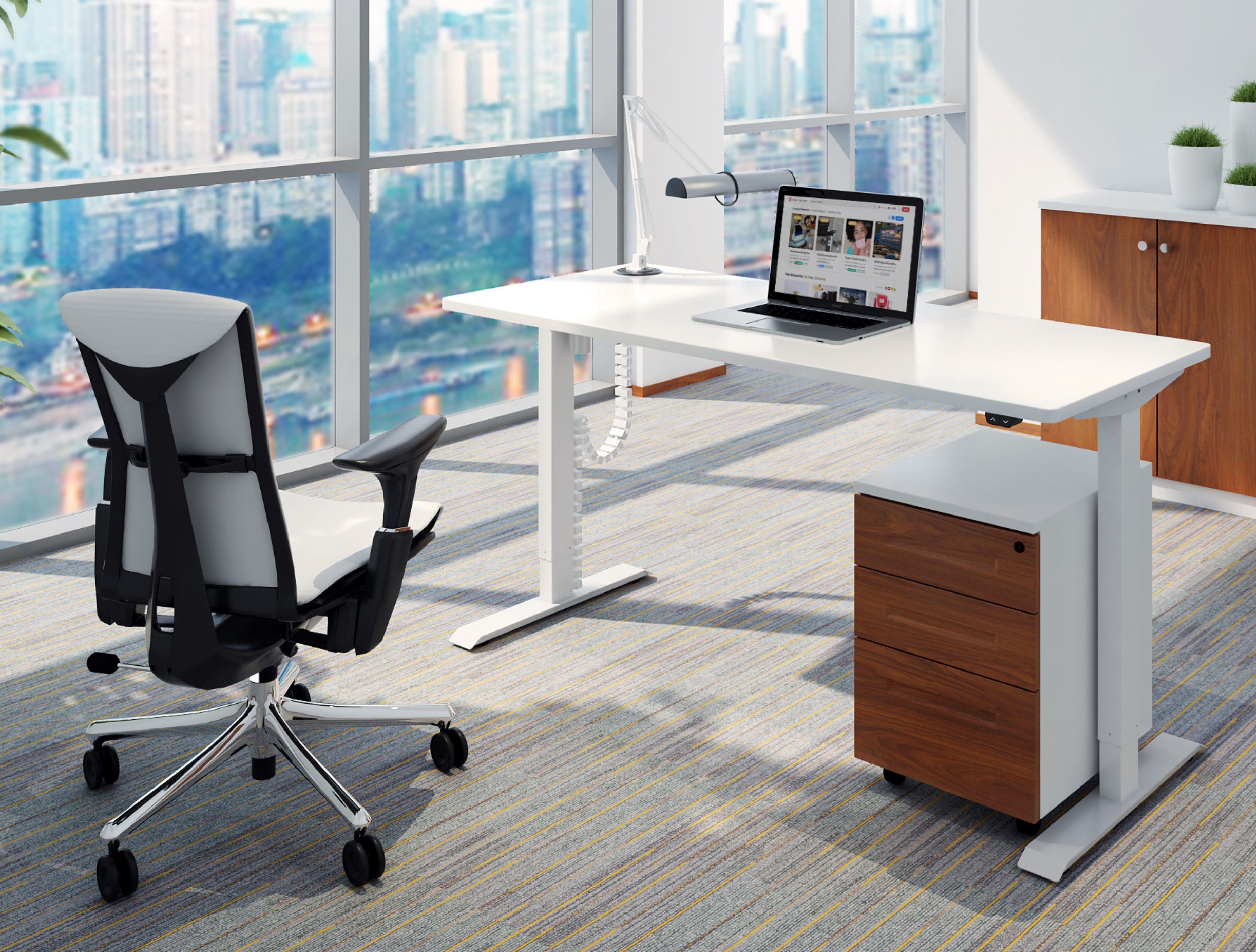 Schreibtisch elektrisch Schreibtisch (komplett-Set) - höhenverstellbarer Weiß-Ahorn 140*70cm AGIl