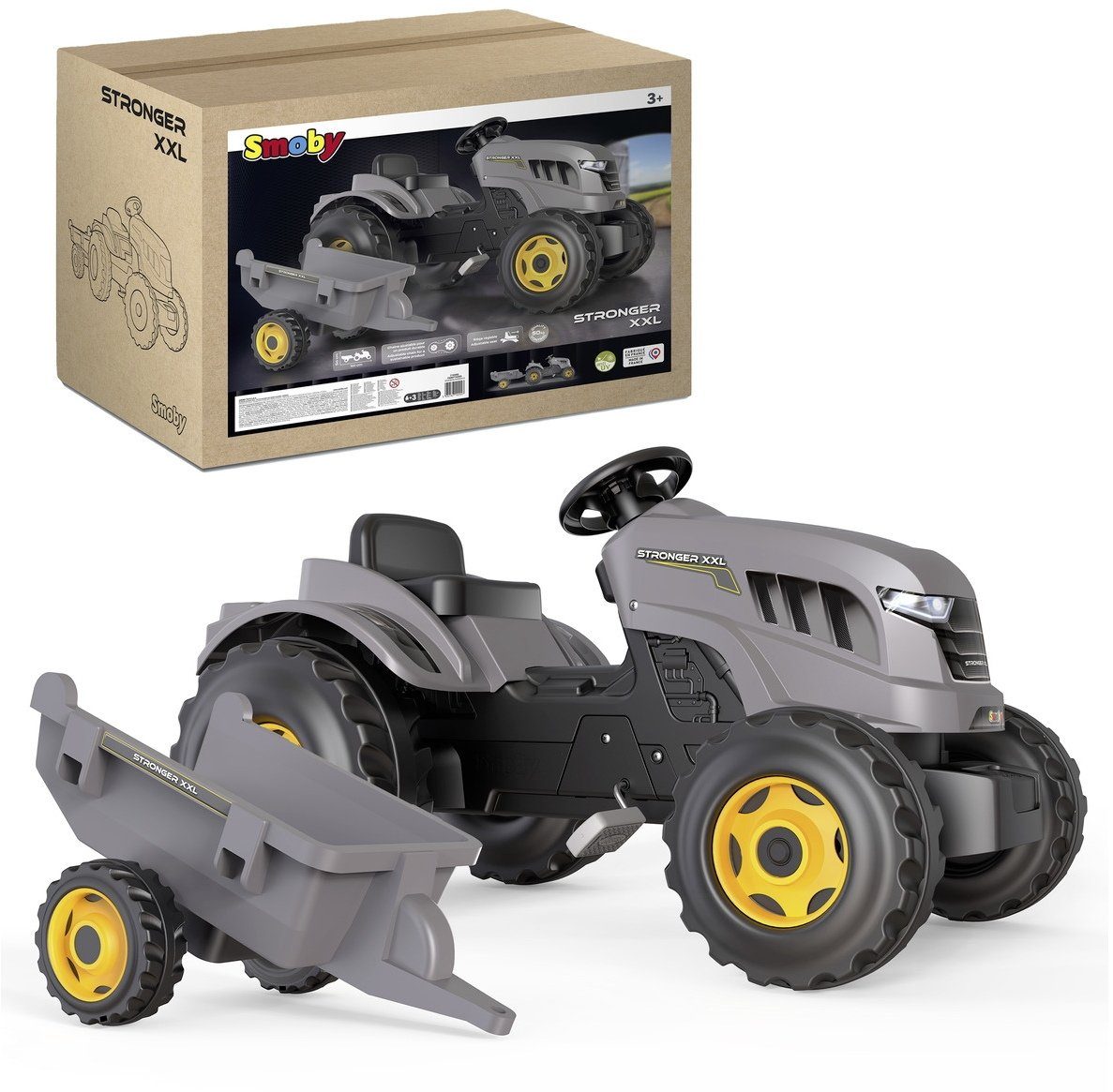 Smoby Trettraktor Outdoor Spielzeug Traktor mit Anhänger Stronger XXL schwarz 7600710202