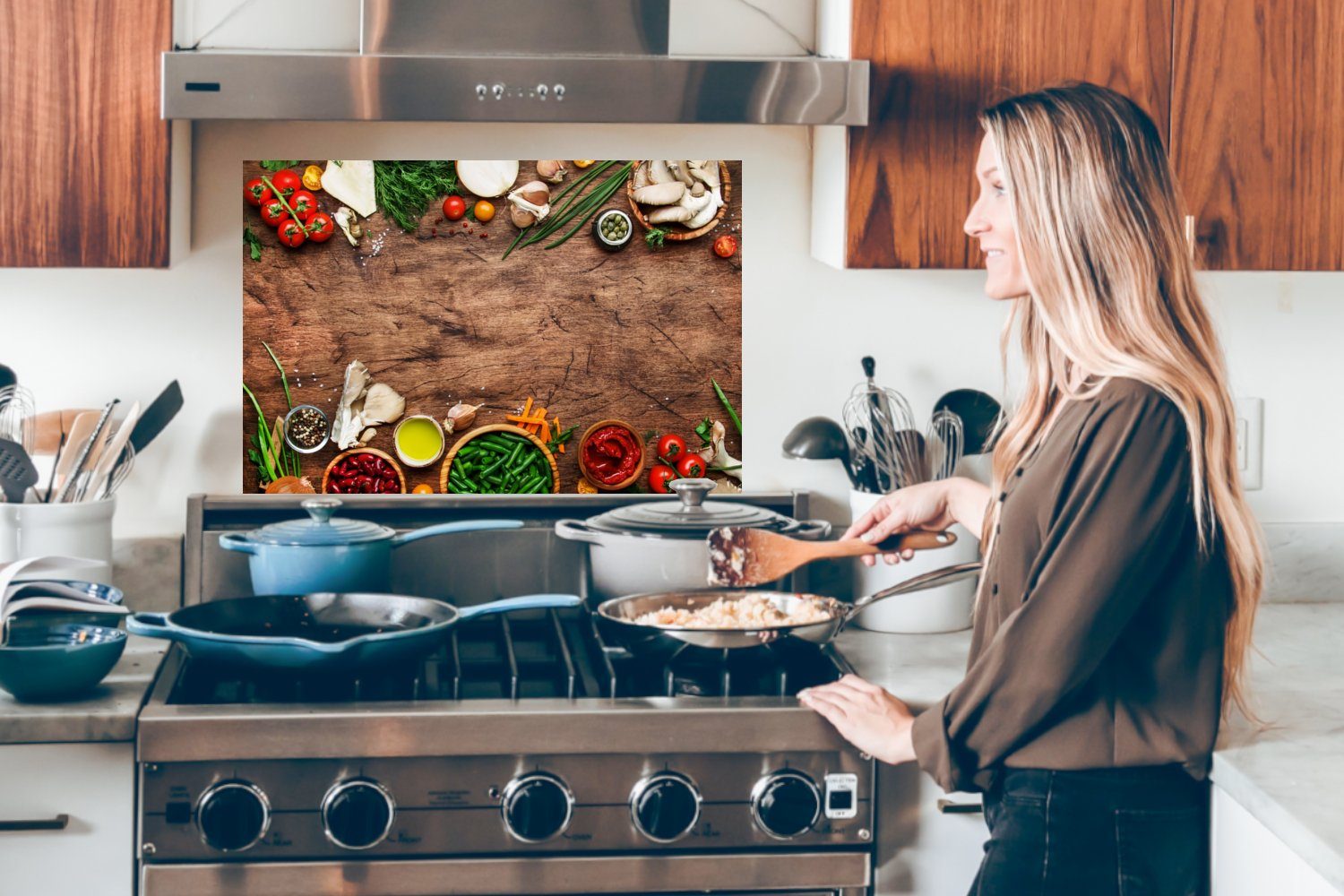 MuchoWow Wandschutz, Küchenrückwand Kräuter Gemüse Temperaturbeständig küchen aus 60x40 Rustikal, (1-tlg), Herdblende cm, - -