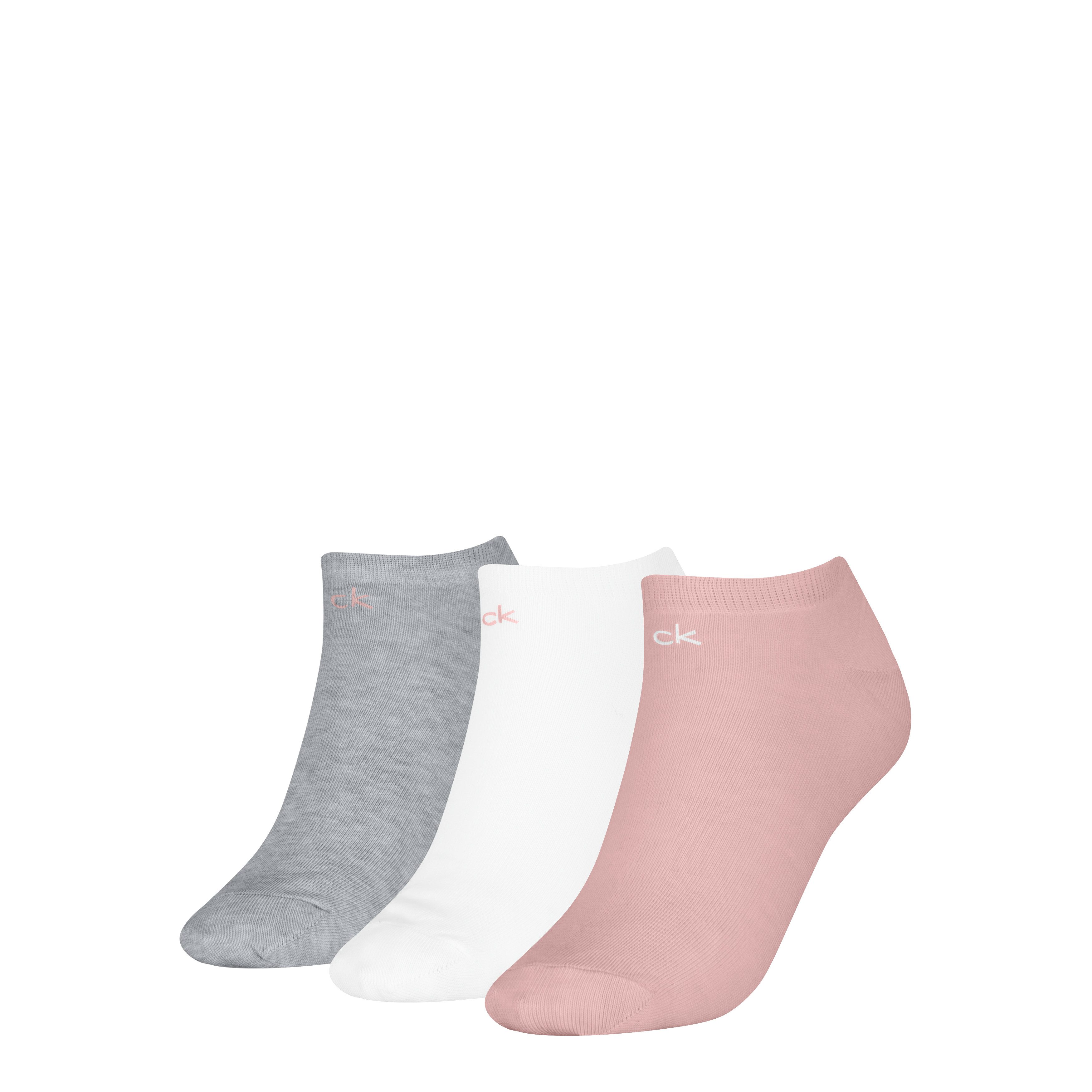 Calvin Klein Sneakersocken CK WOMEN SNEAKER (3 Paar) schmales Rippenbündchen, Cotton-Mix, elastisch