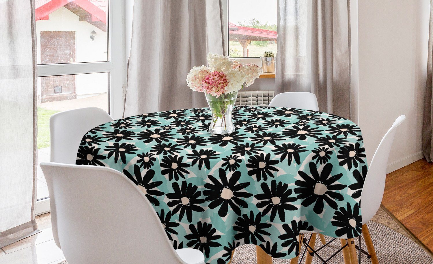 Tischdecke Küche Bold Blumen Abdeckung Kreis Dekoration, für Abakuhaus Tischdecke Pinselstriche Big Esszimmer