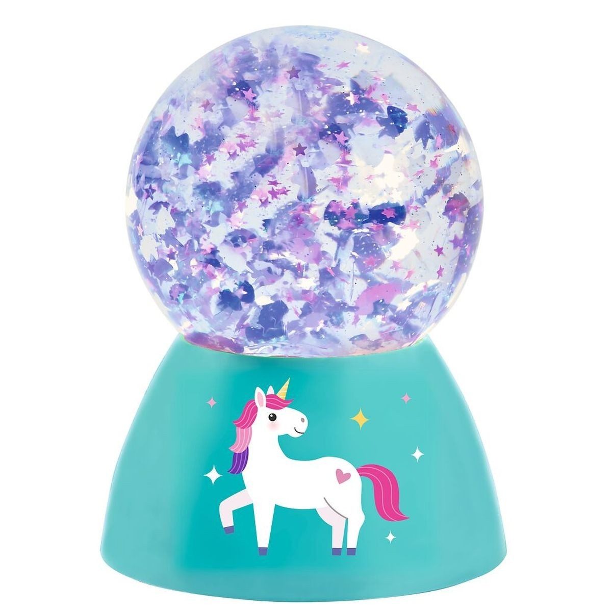 Moses. Verlag Schneekugel LED Glitzerkugel Einhorn mit Farbwechsel & Timer, 11,5 cm