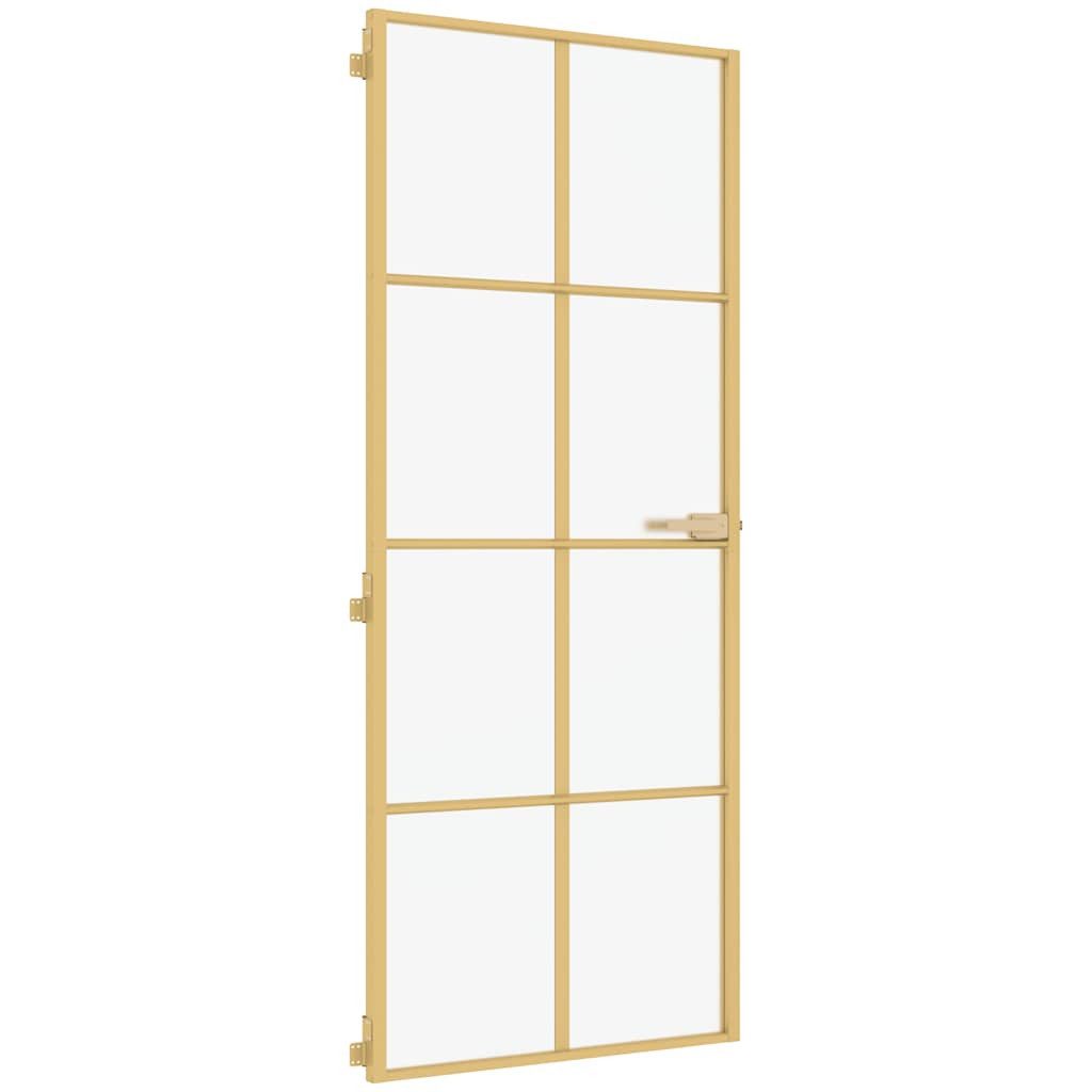 vidaXL Haustür Innentür Schlank Golden 83x201,5 cm Hartglas und Aluminium (1-St)