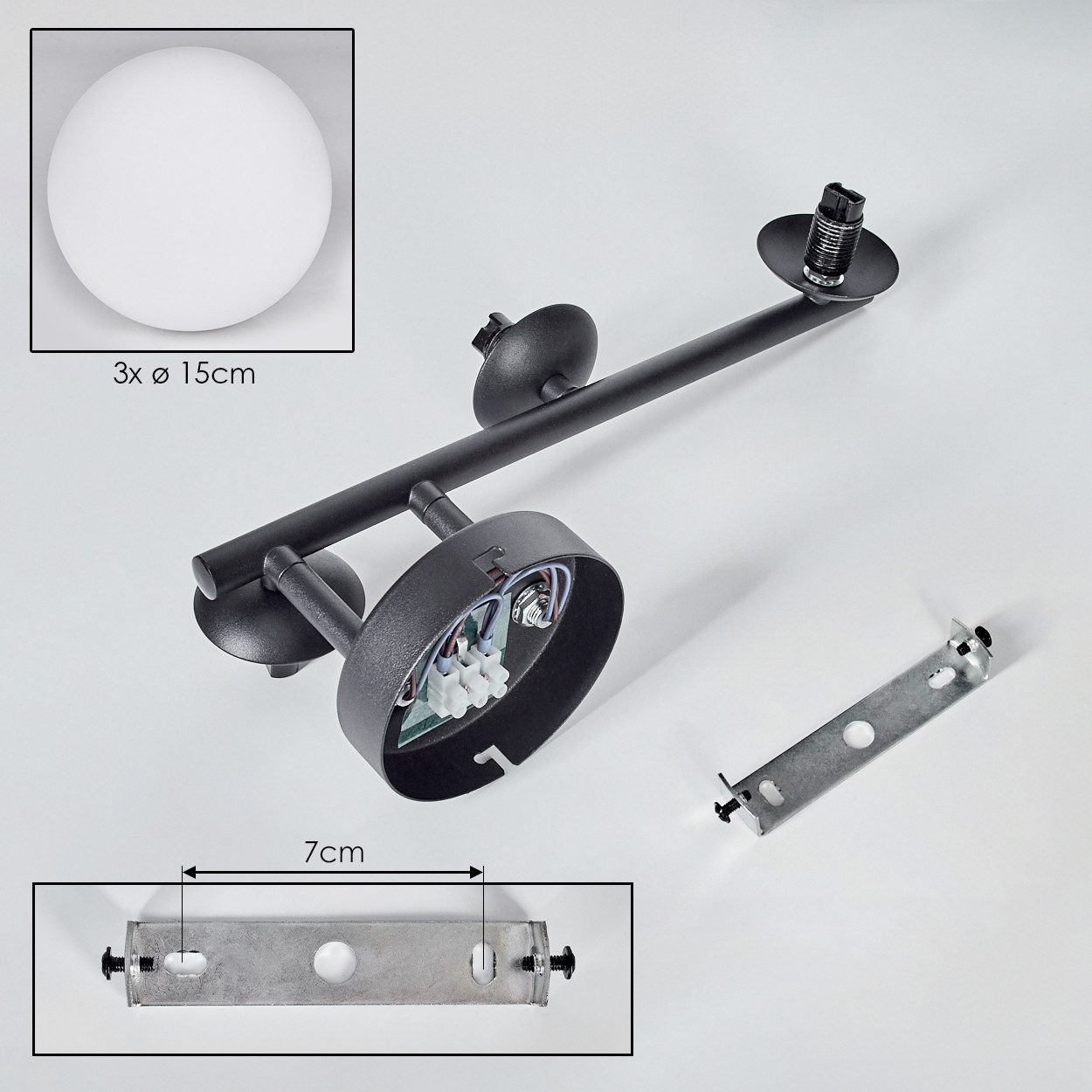 hofstein Deckenleuchte Deckenlampe aus Metall/Glas in Schwarz/Milchglas/Weiß, ohne Leuchtmittel, Deckenleuchte im Retro/Vintage-Design (Schirme Ø 15 cm), 3 x G9 – Bild 5 von 5