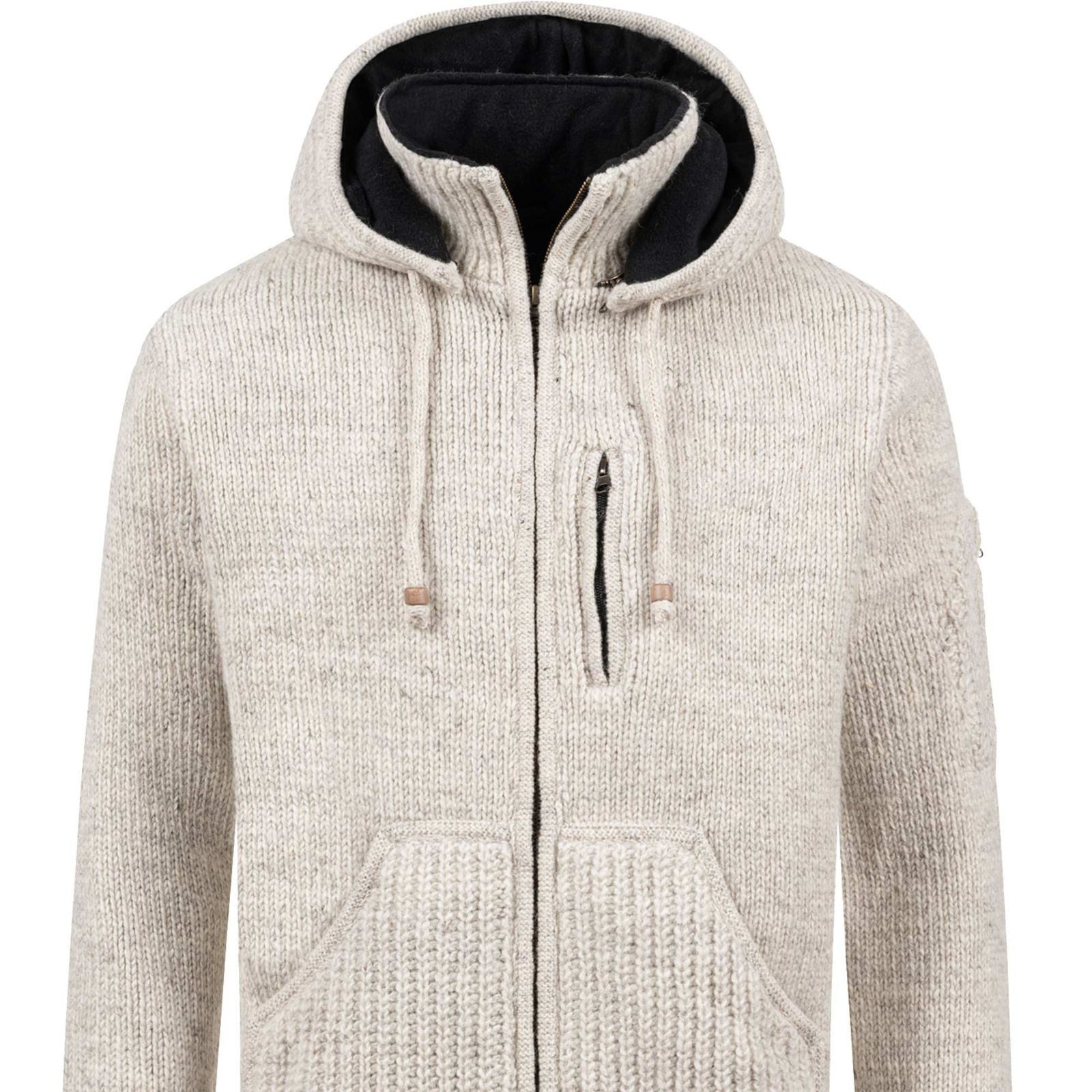 KUNST UND MAGIE Strickjacke Strickjacke Schurwolle Klassich Nordisch Jacke +Kapuze Kragen Futter