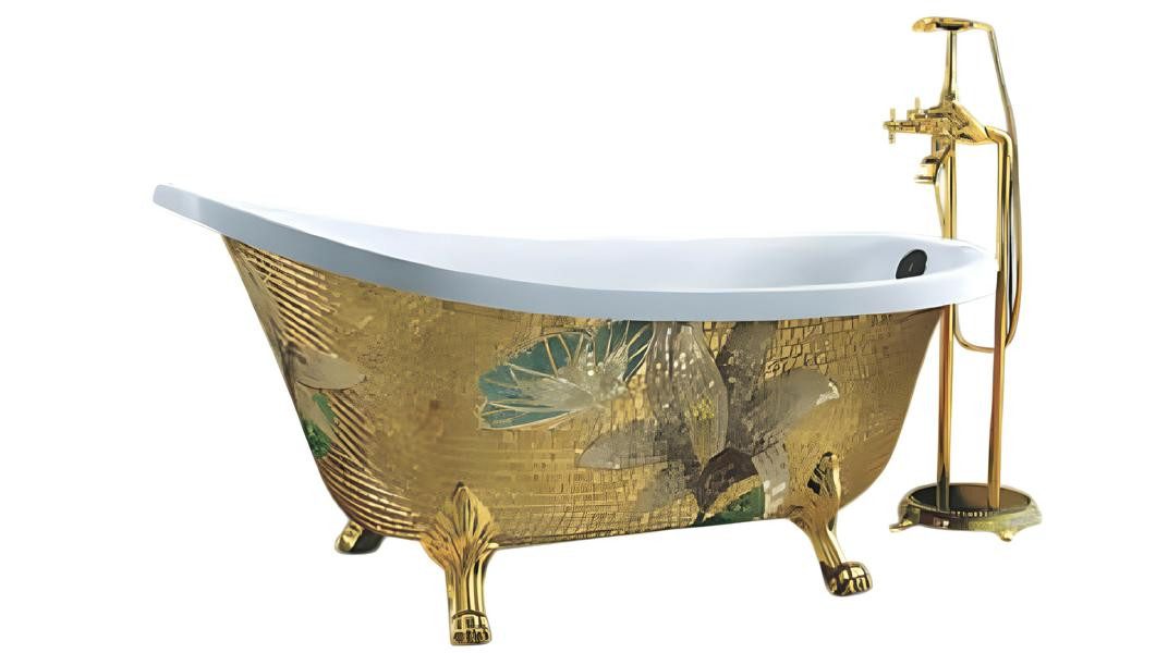 JVmoebel Badewanne Designwanne in Gold - elegante Acryl Relaxwanne für Ihr Bad, (1-tlg), Made in Europe