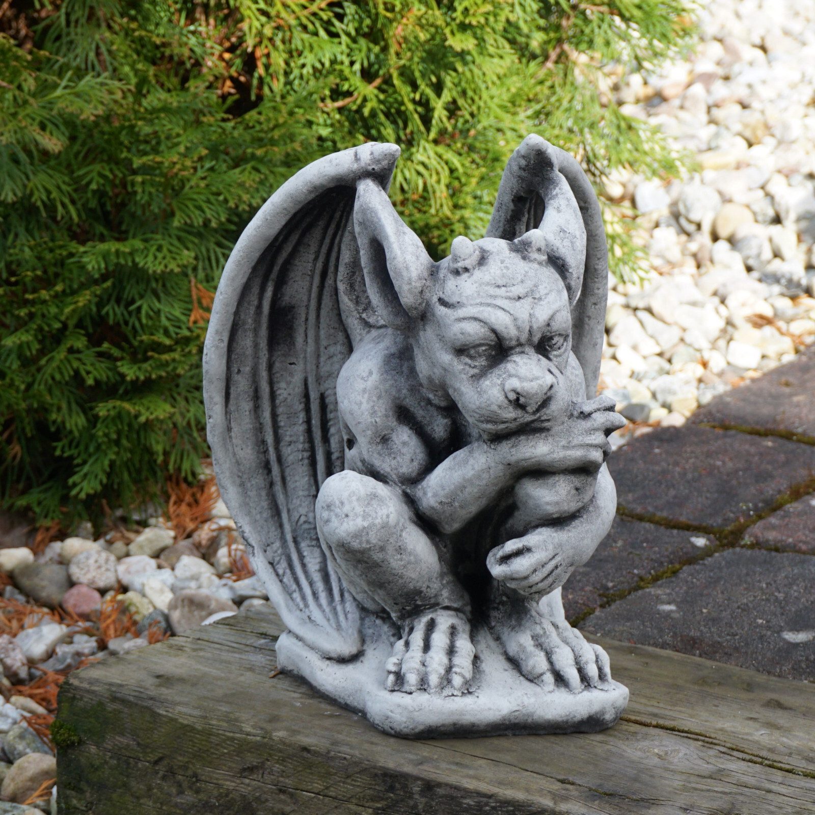 Gartenfigur Gargoyle der Nachdenklich, H. 27 cm, 10 kg