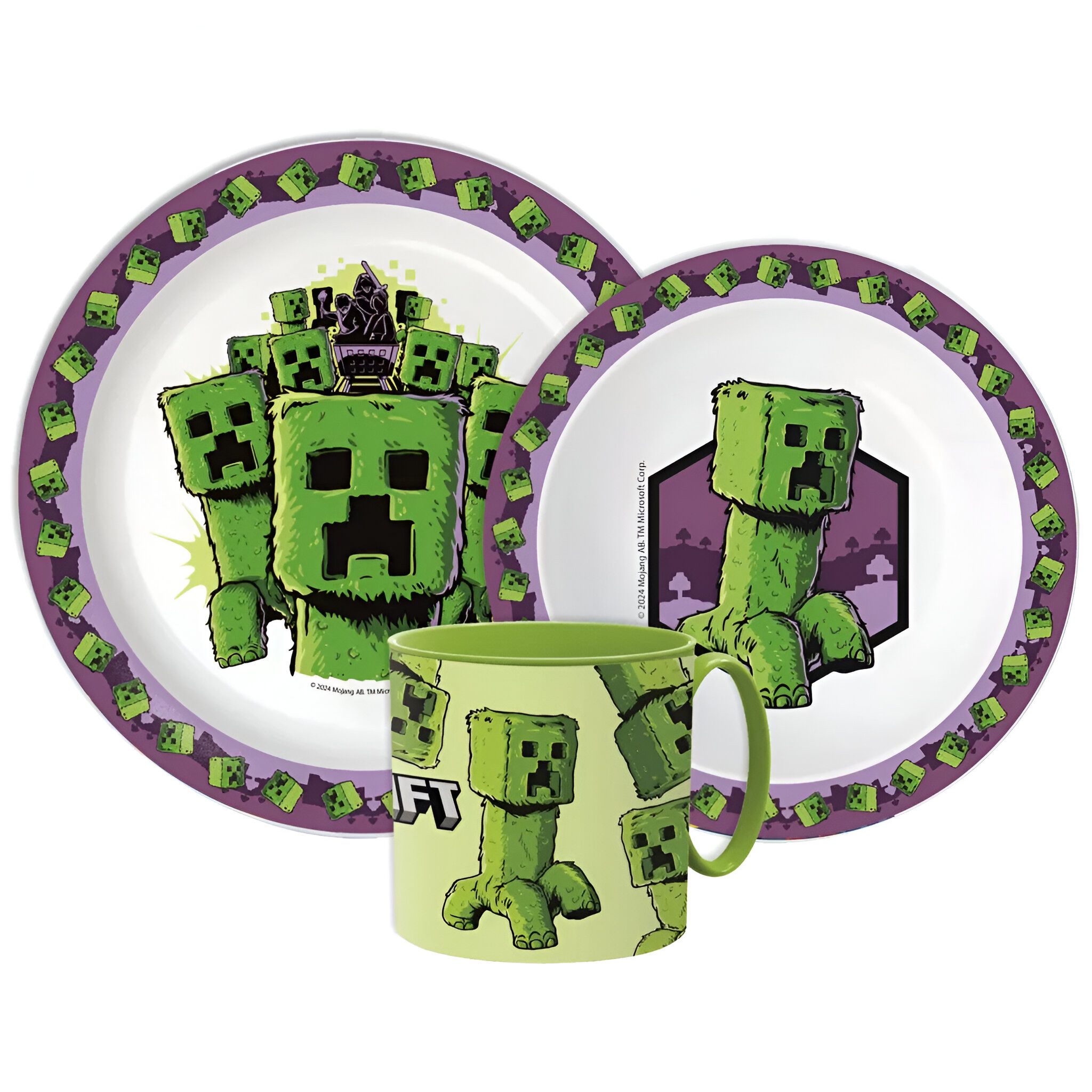 Minecraft Kindergeschirr-Set Minecraft Creeper Kinder Geschirr-Set 3 teilig Becher Teller Schüssel (3-tlg), 1 Personen