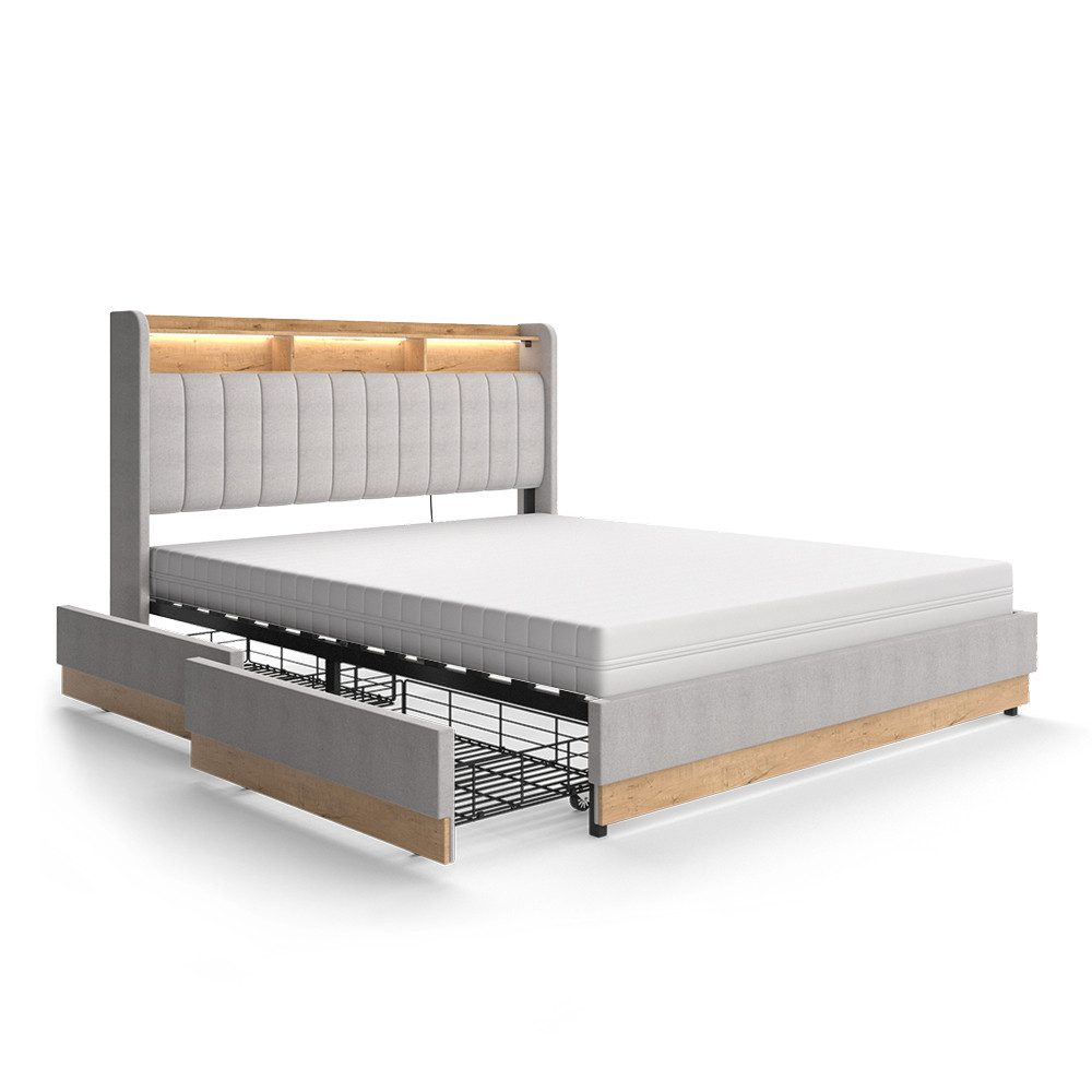 VitaliSpa® Polsterbett Nura, Grau/Eiche, 160x200 cm mit Matratze günstig online kaufen