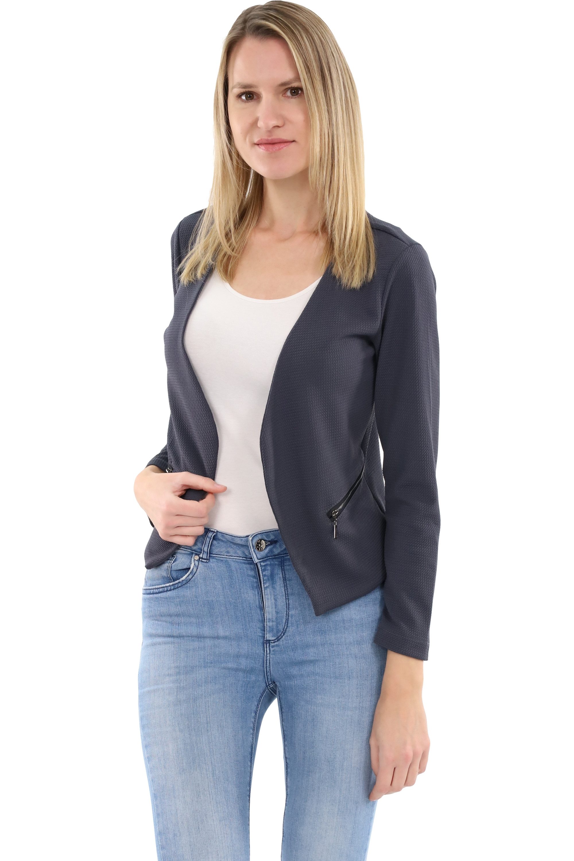 malito more than fashion Jackenblazer malito Damen Blazer ohne Kragen, Sakko im Basic Look, Kurzjacke mit Sweatblazer im Basic-Look