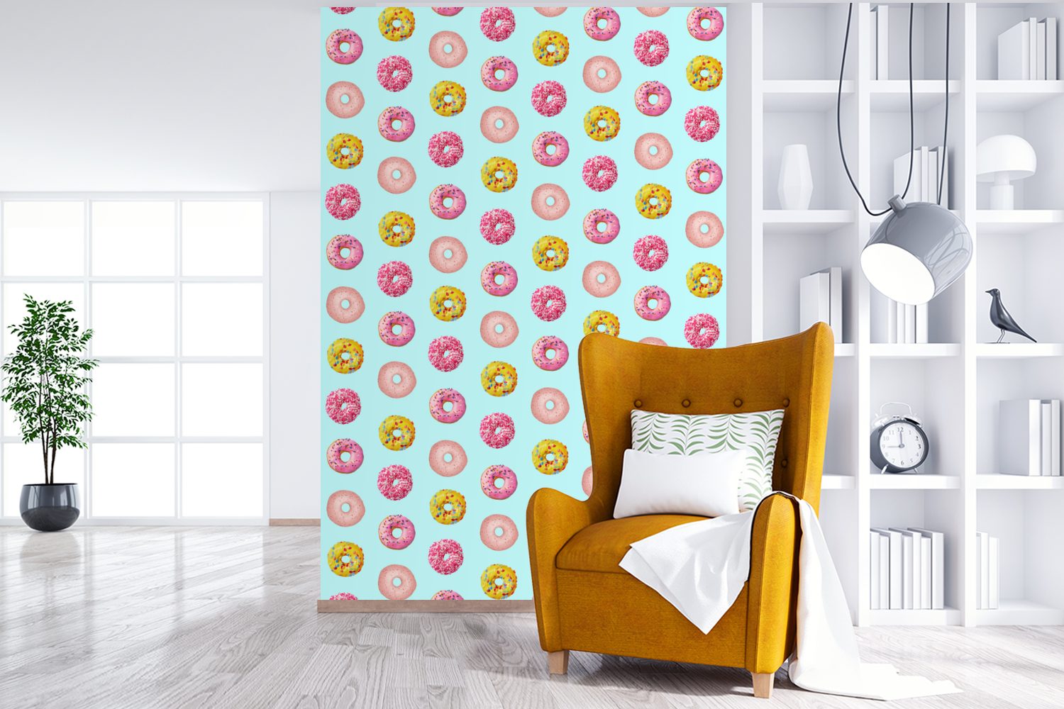 Matt, Wohnzimmer, Montagefertig Wandtapete Donut bedruckt, Tapete MuchoWow - Muster Farben, - für St), Fototapete (3 Vinyl