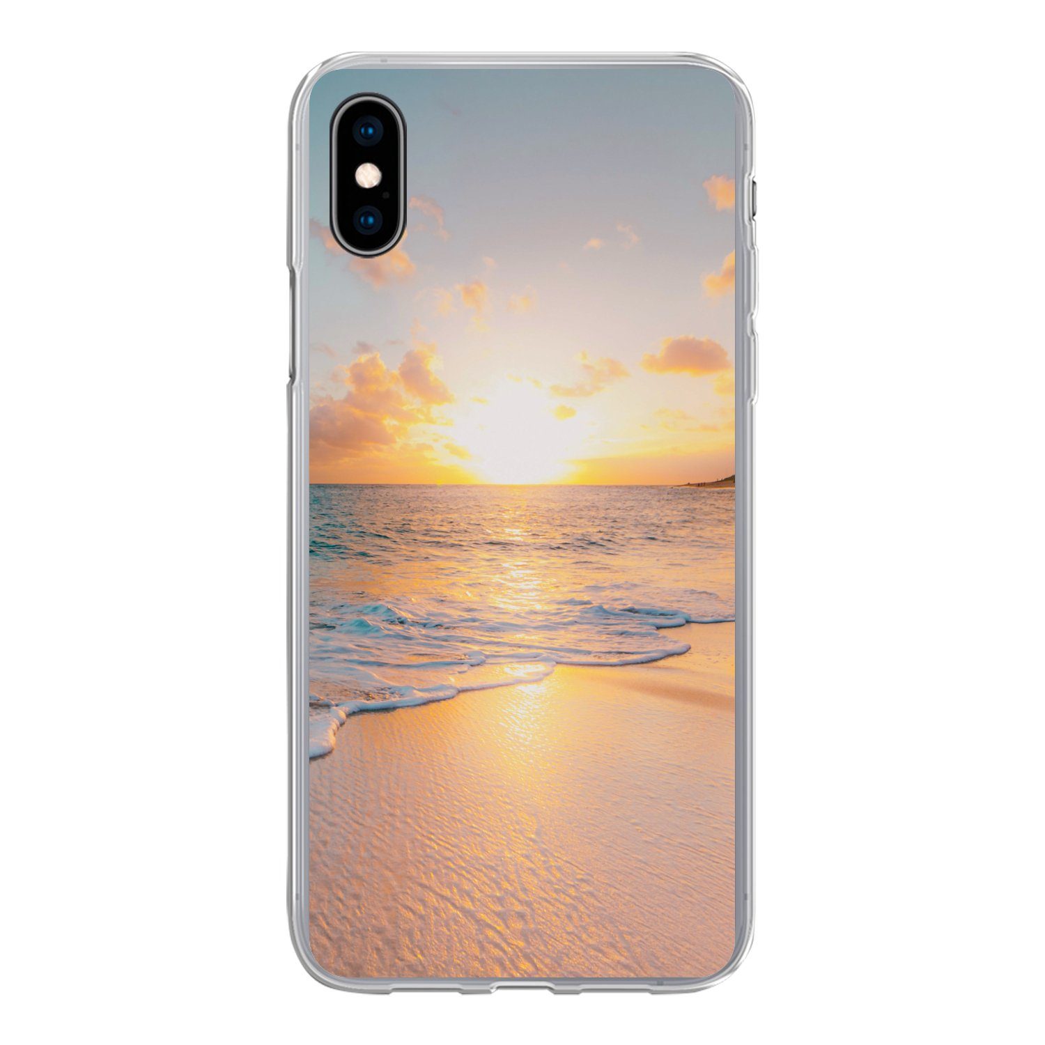 MuchoWow Handyhülle für Apple iPhone XS Sonnenuntergang - Strand - Meer - Sommer - Blau, Smartphone-Bumper, Print, Handy Schutzhülle Dünn
